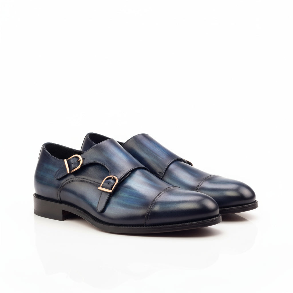 LH Double Monk blue leather double monk patina shoes