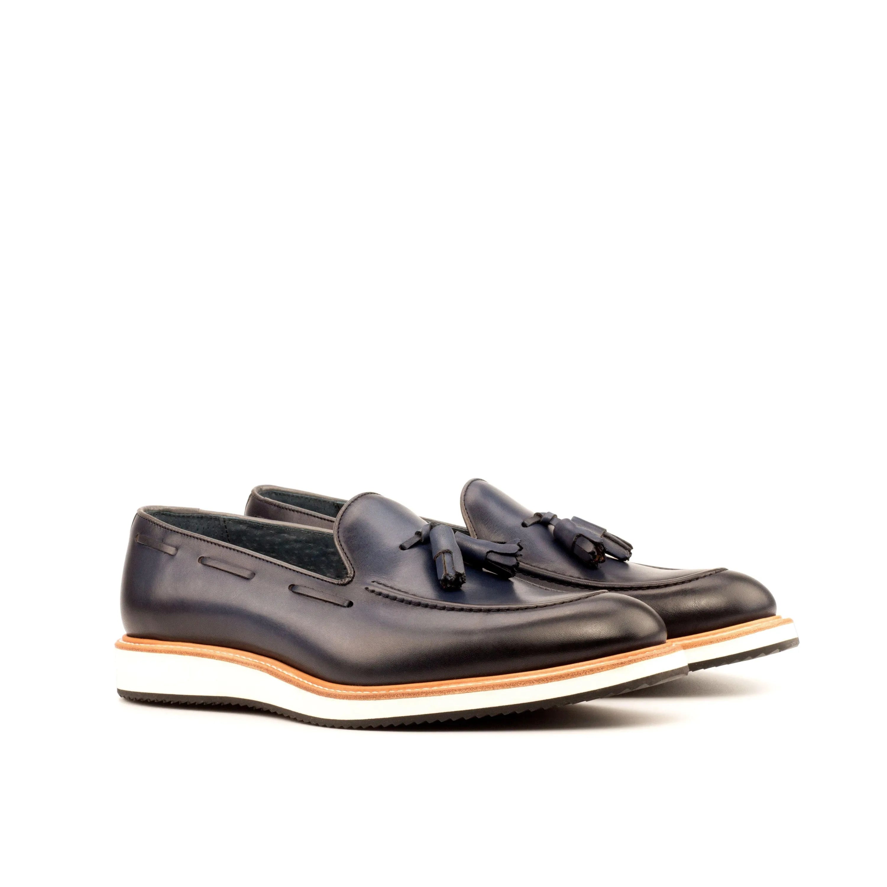 Pair of navy Lodino Loafers II with painted calf rounded toe