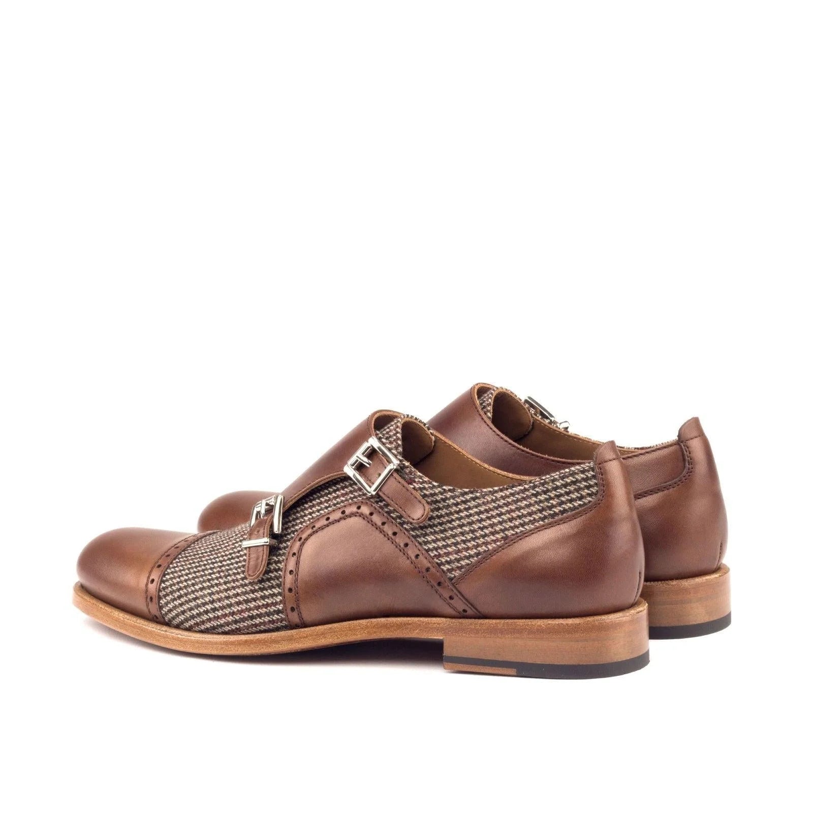 Lolas women double monk shoes in brown leather featuring two straps