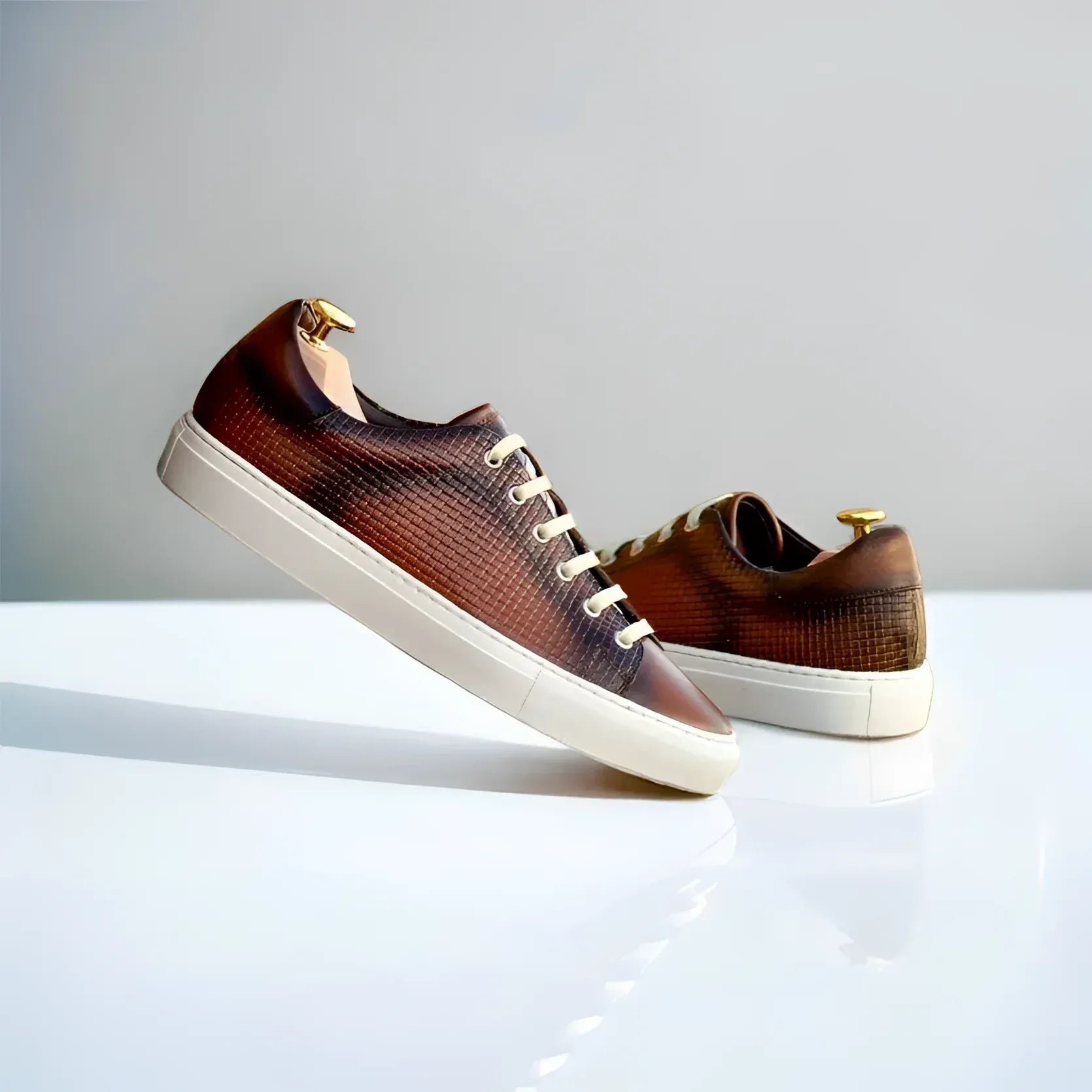 Lujiano trainer sneaker in burnished medium brown woven leather