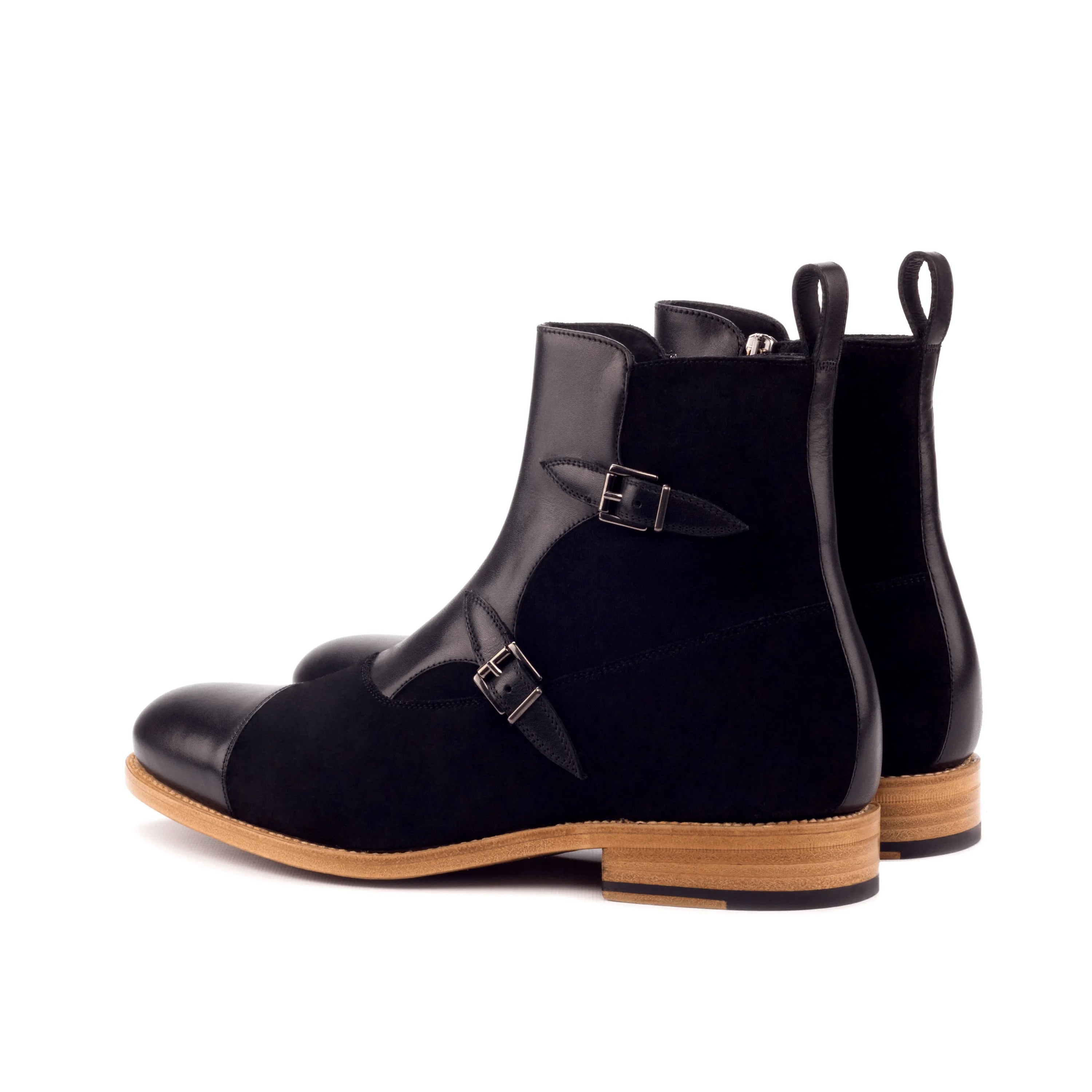 Luther Octavian Boots II in black leather and suede monk strap design