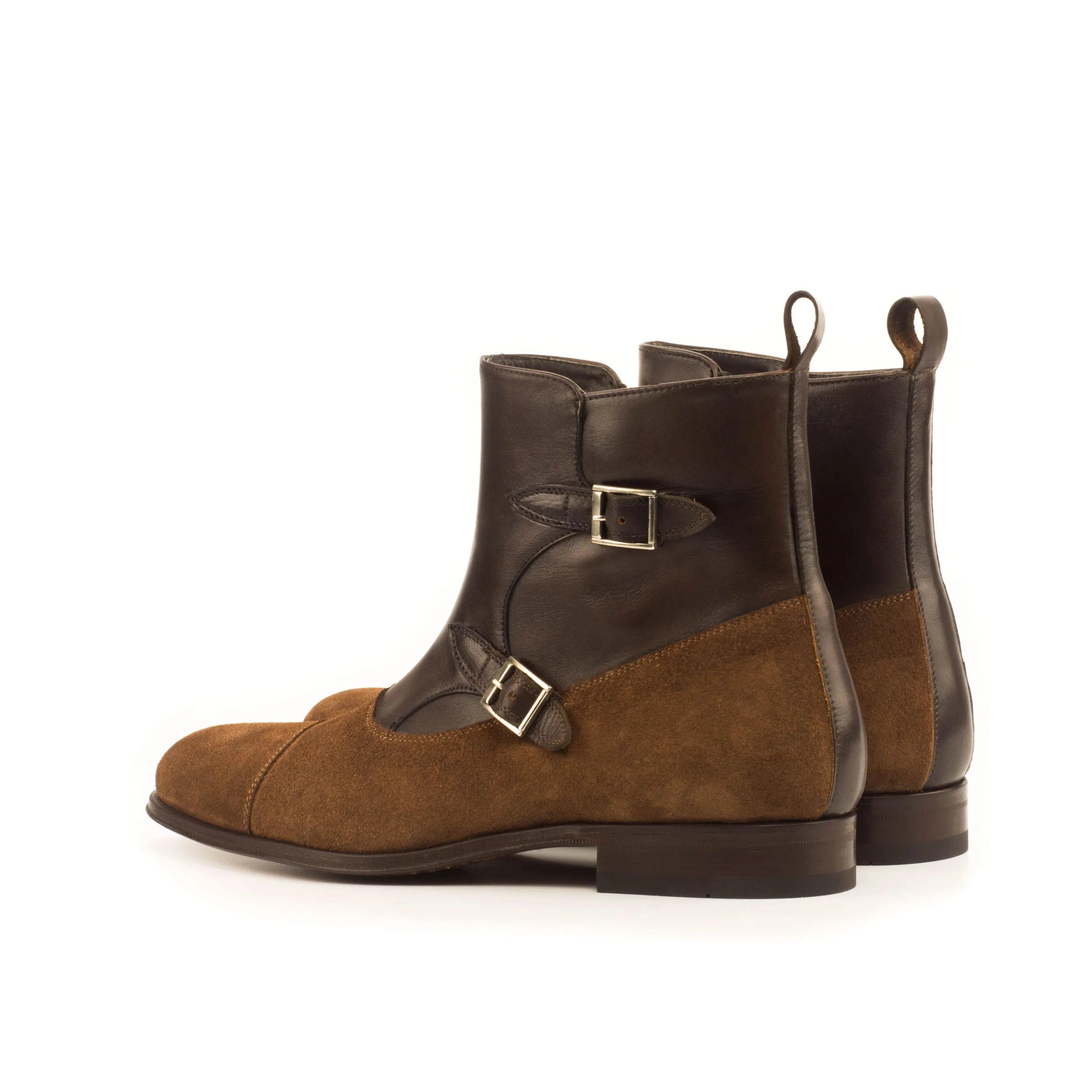 Back view of Macha Octavian Boots II in brown leather and suede with buckle