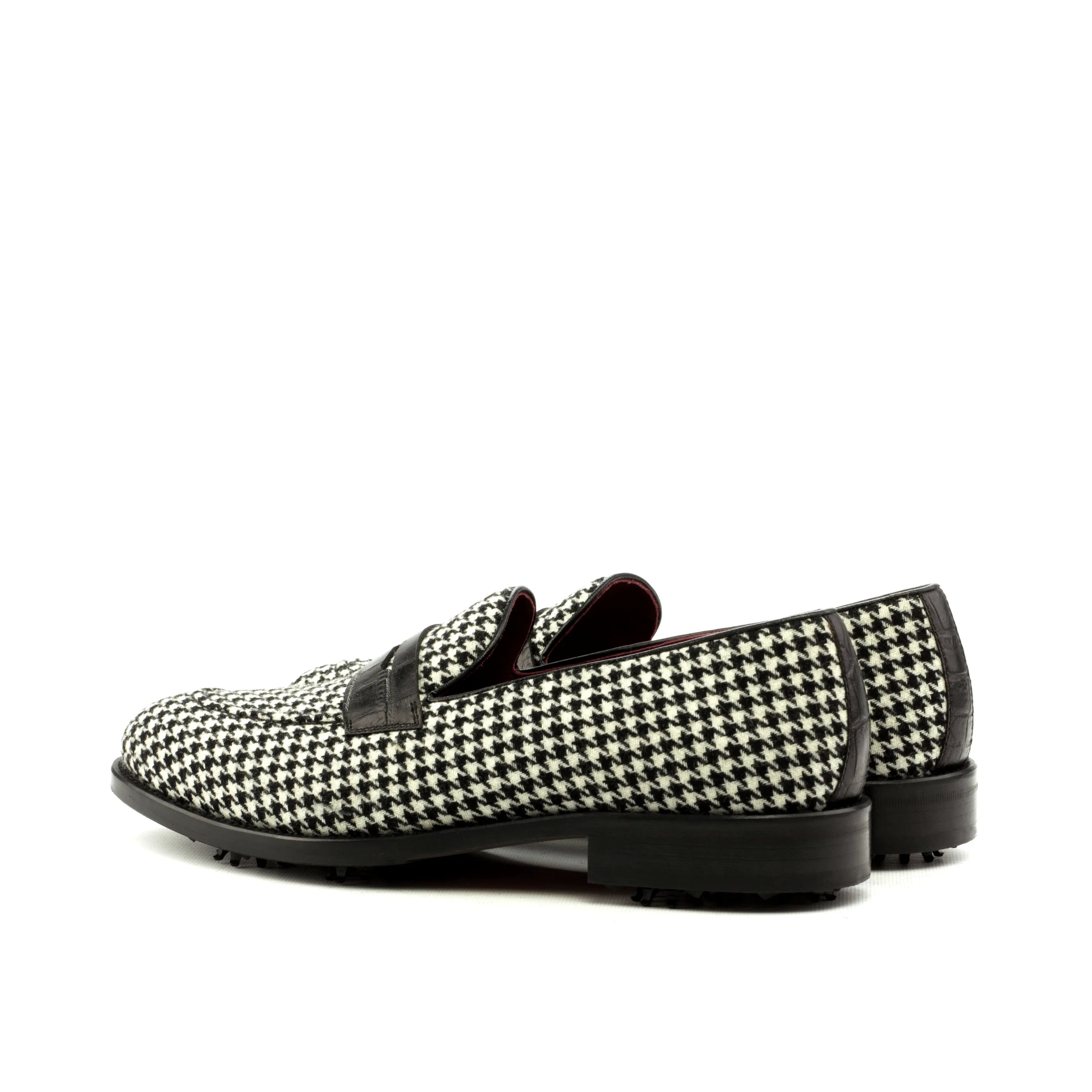 Maklak loafer golf shoes II in houndstooth patterned leather