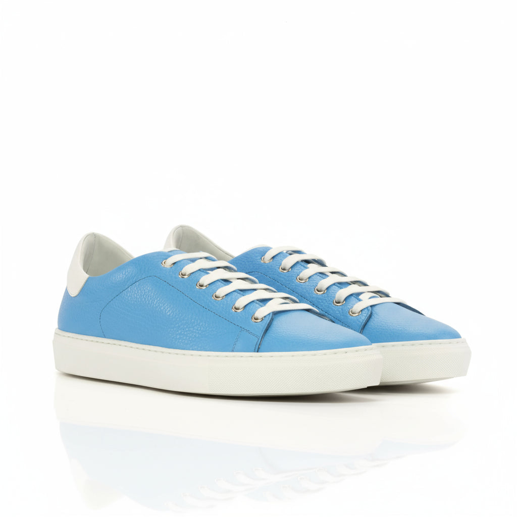 Light blue grain Italian leather Malta Trainer Sneaker II with white laces
