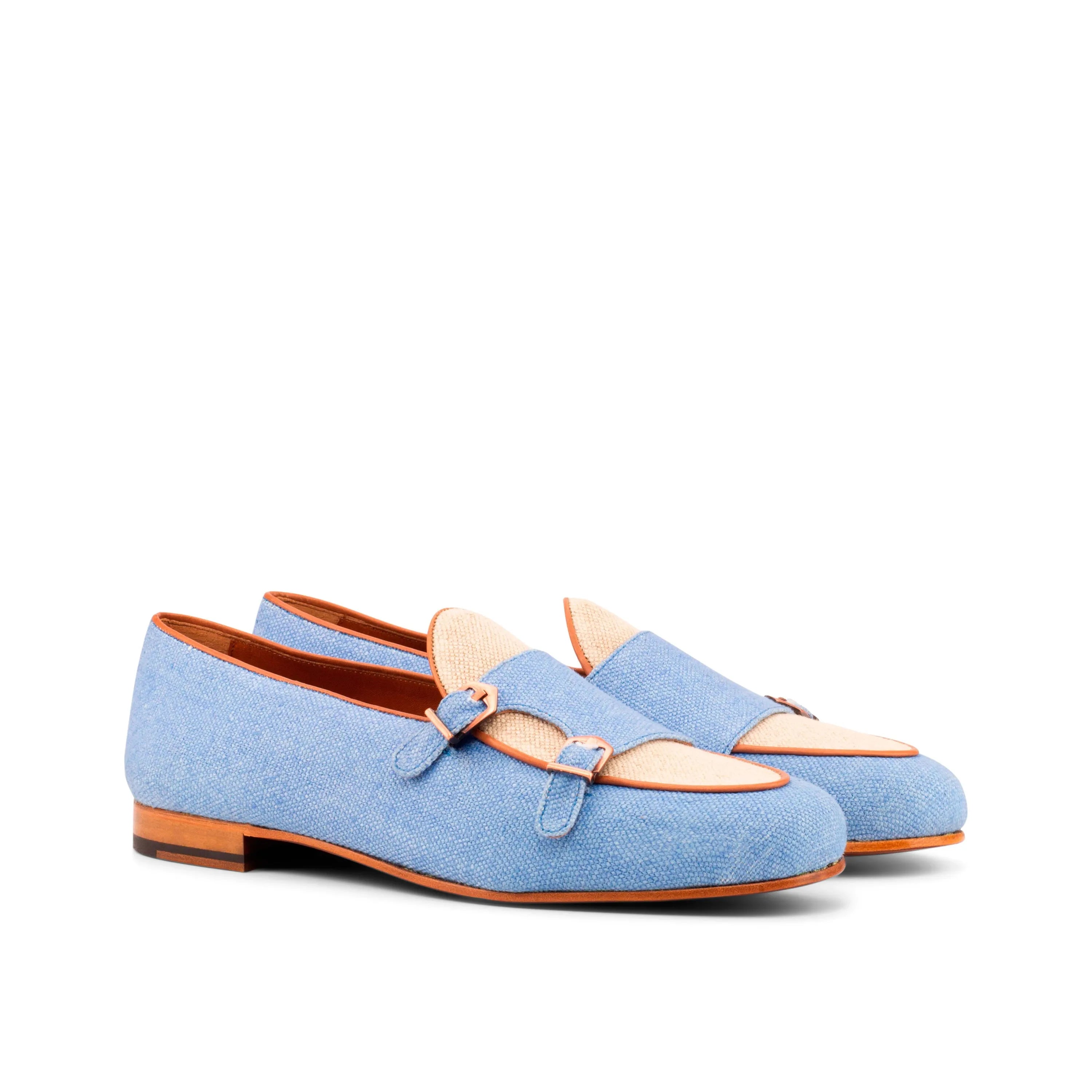 Marcodan Belgian monk slipper in light blue double monk strap design