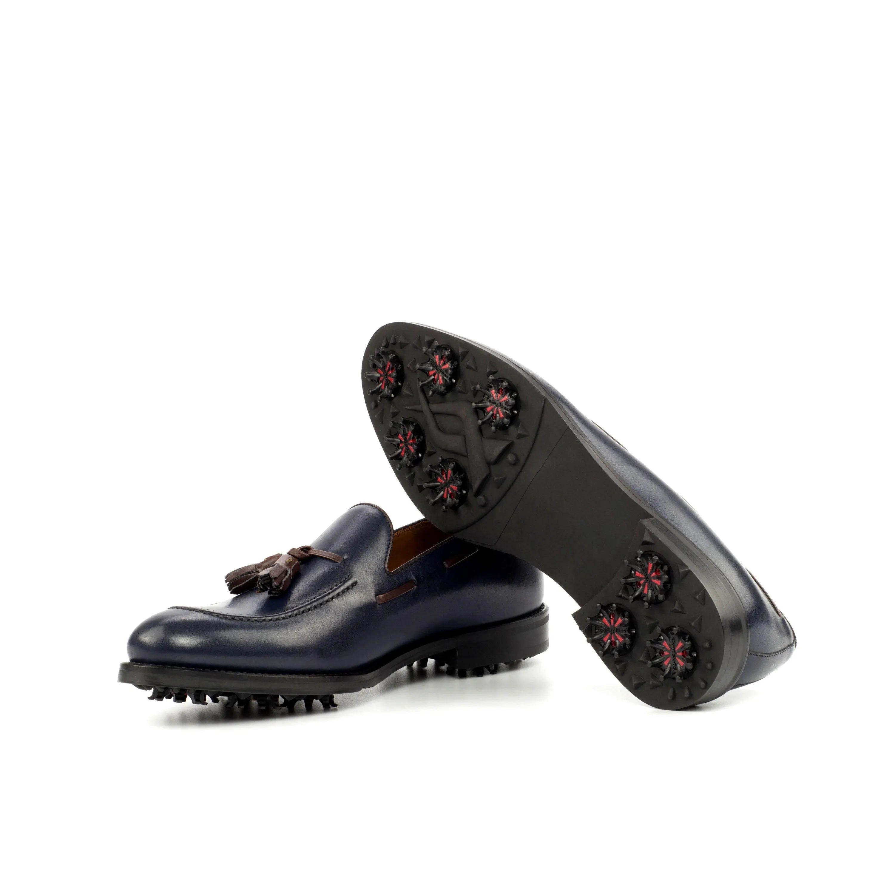 Navy blue leather marine loafer golf shoes II back view