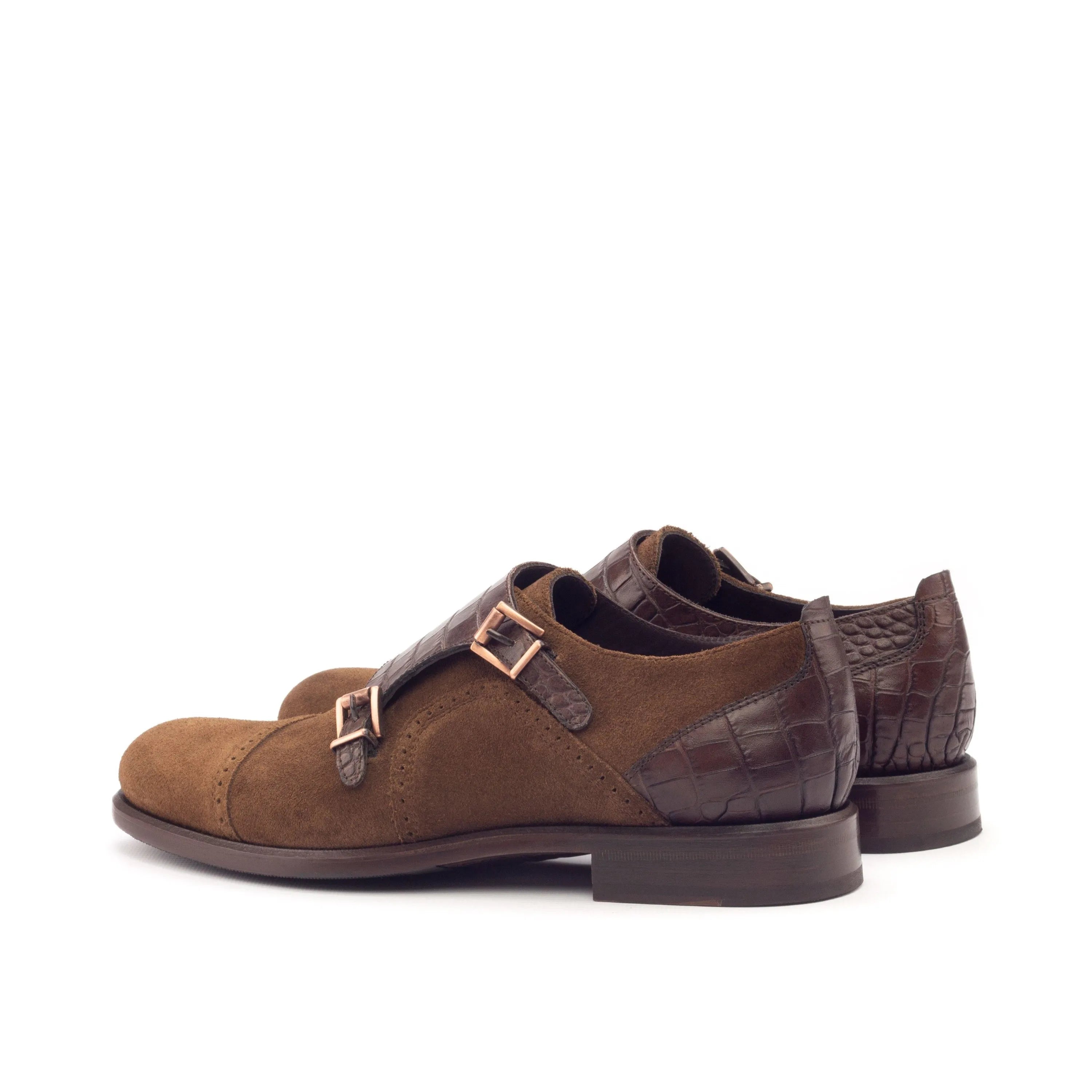 Brown leather Mary Woman Double monk strap shoes
