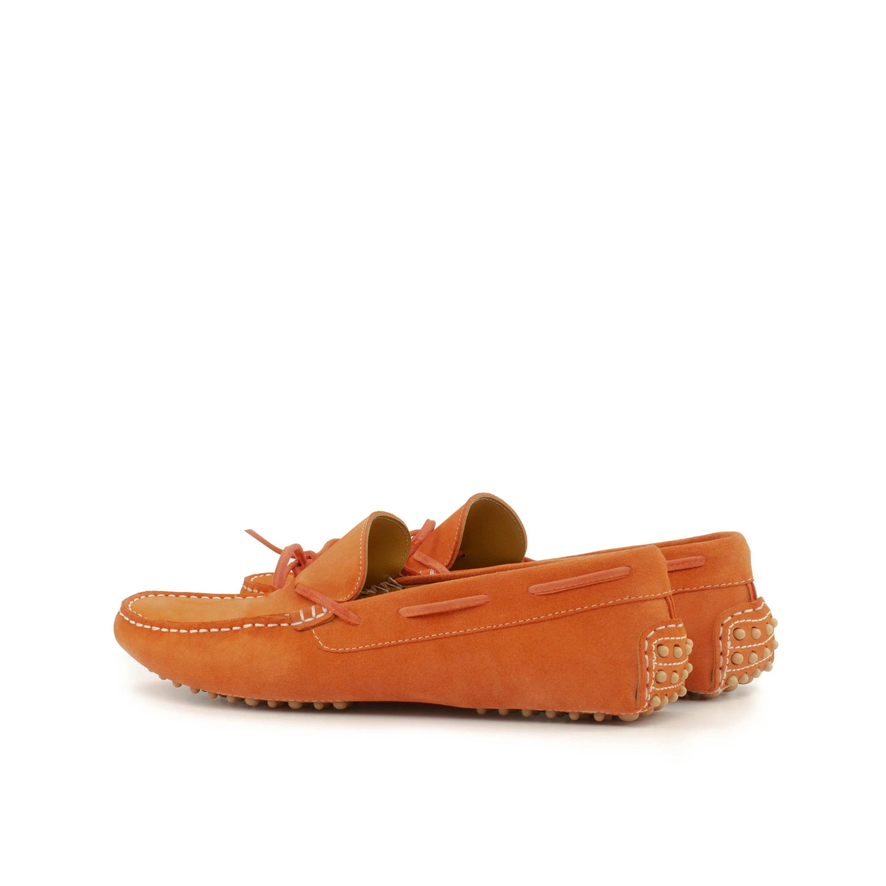 Maryland Driver II orange suede loafers with gold accents