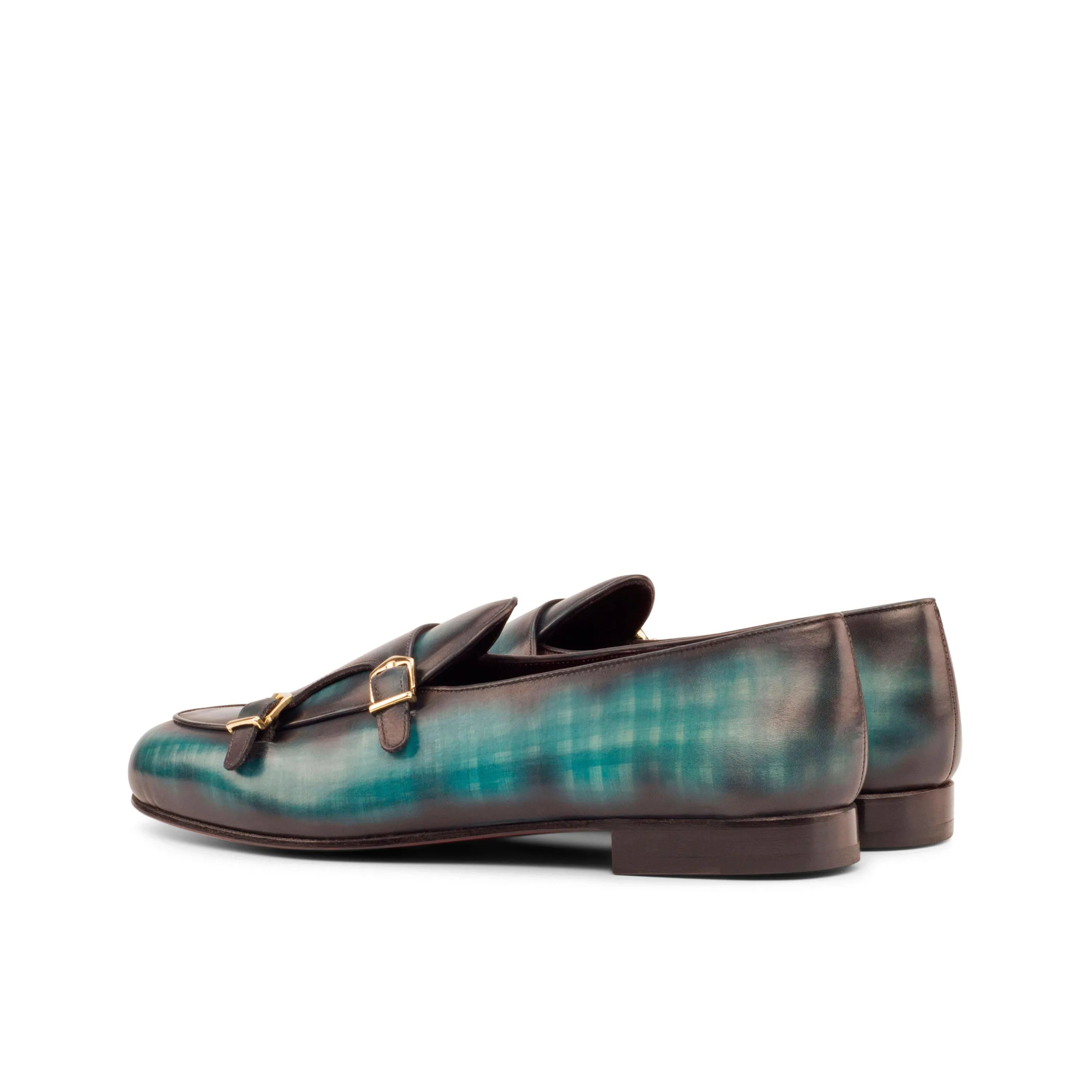 Mercelo Belgian Patina Monk Slipper in green black leather