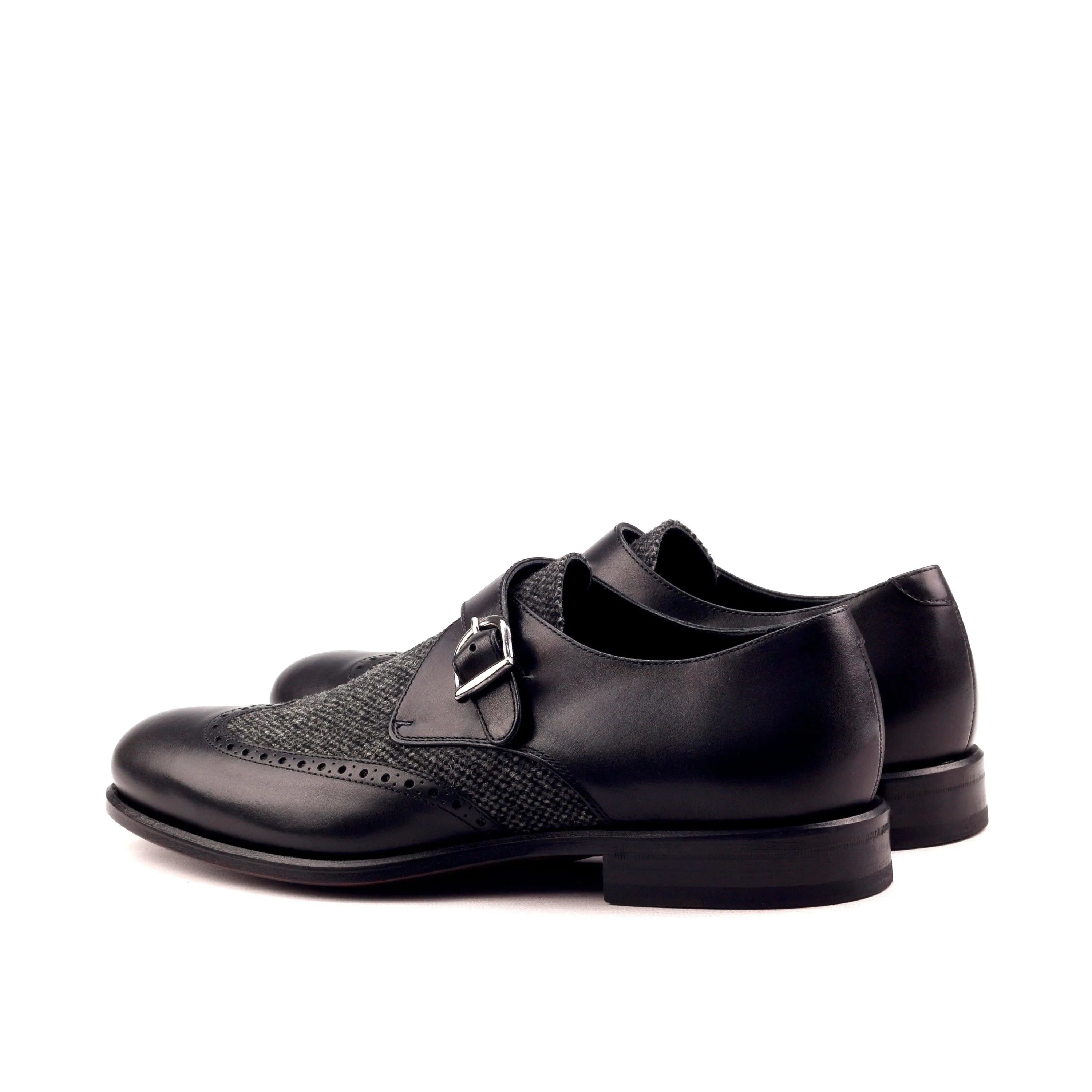 Mina Sartorial single monk black leather tweed shoes