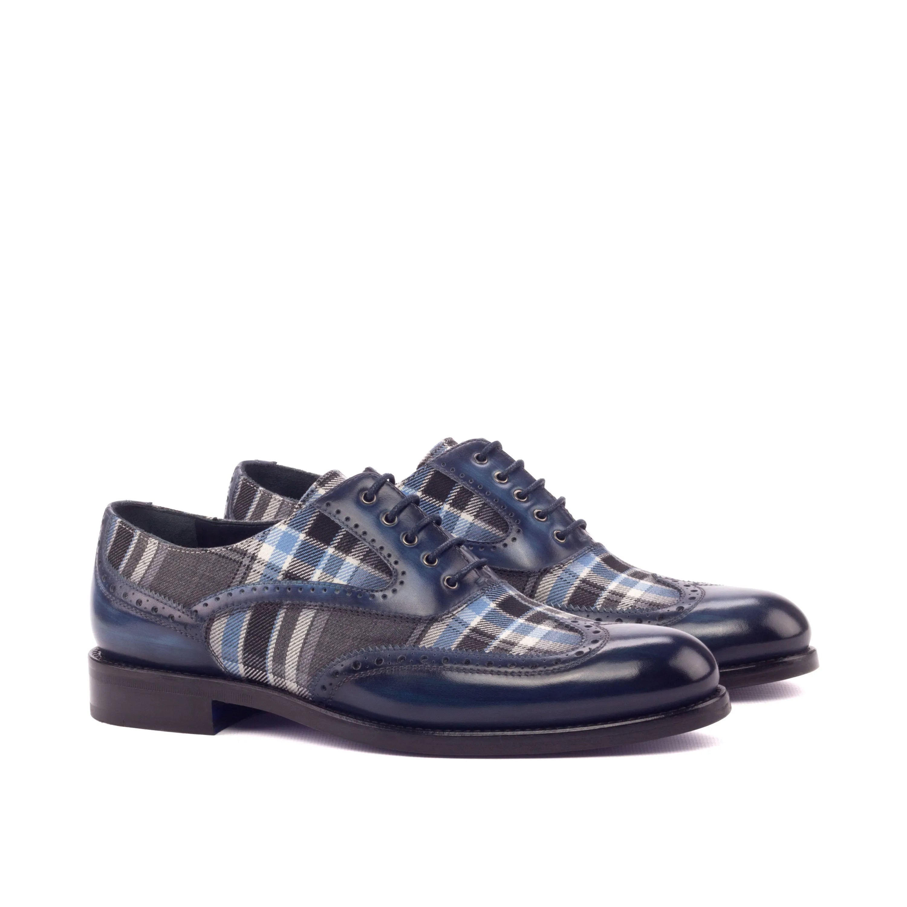 Mira Ladies full brogue dress shoes in blue leather and plaid