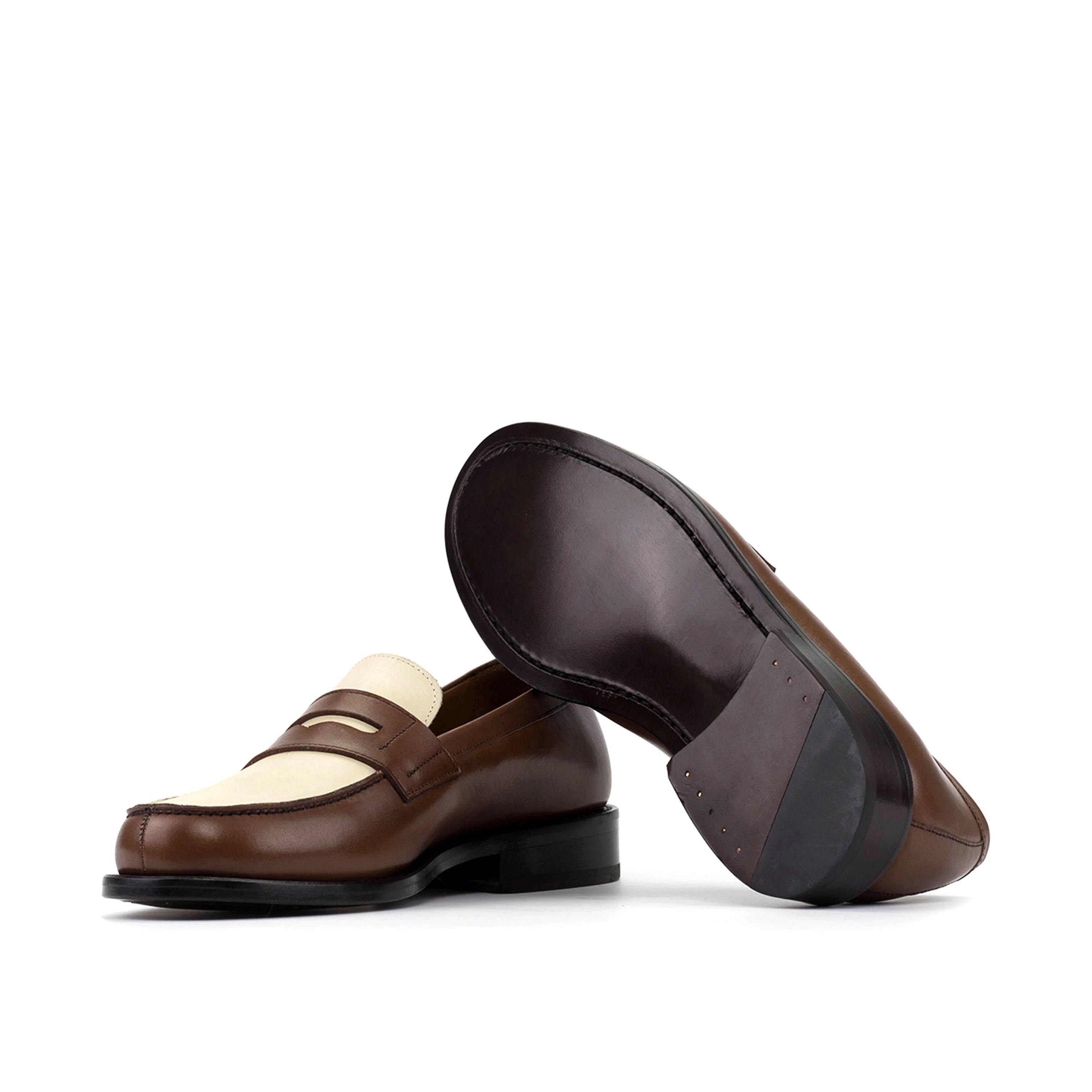 MondayOne penny loafers II in brown cream two-tone leather with painted calf leather sole