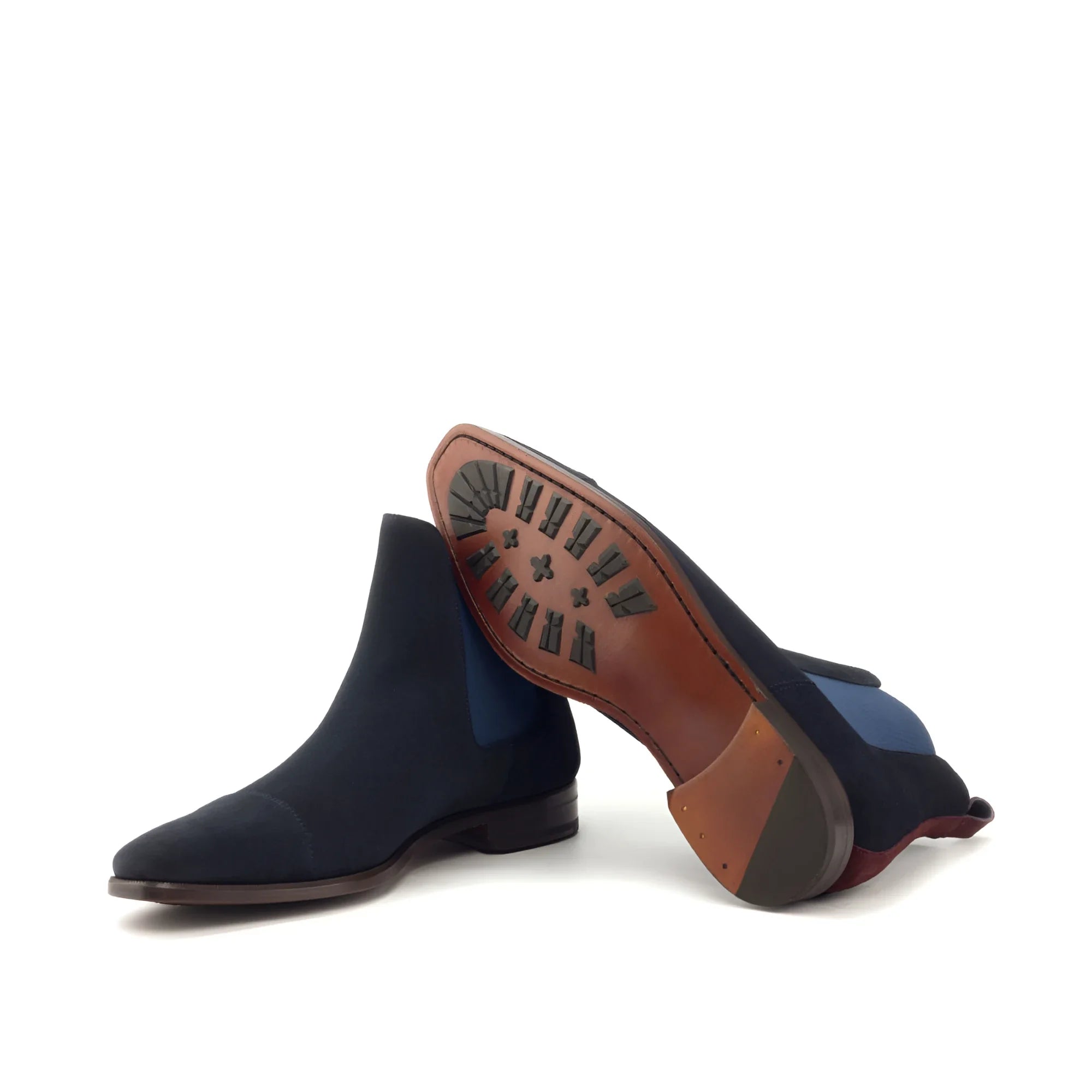 Musko Chelsea Boots II navy suede lux suede with brown sole heel