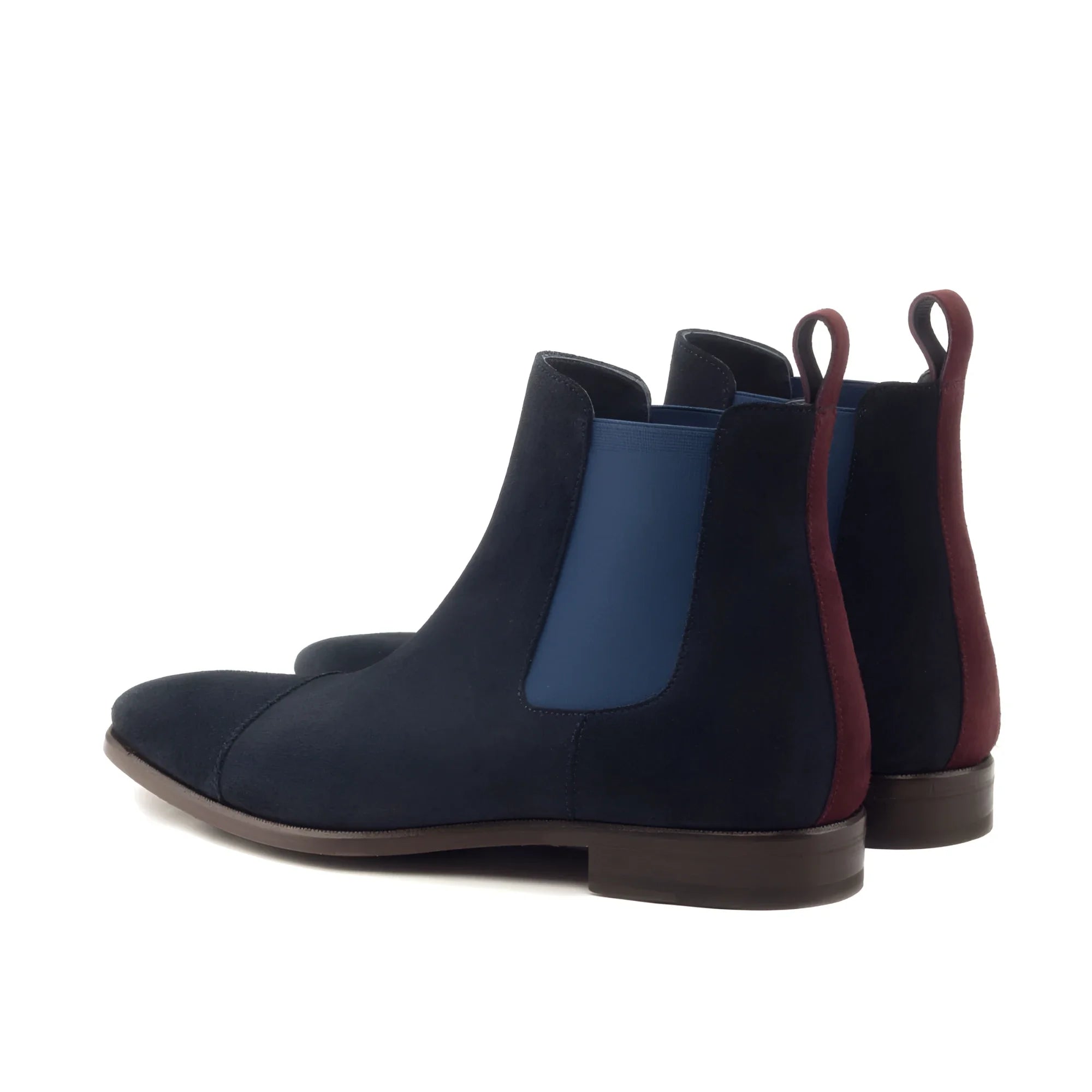 Navy lux suede Chelsea boots Musko with color-blocked elastic panels