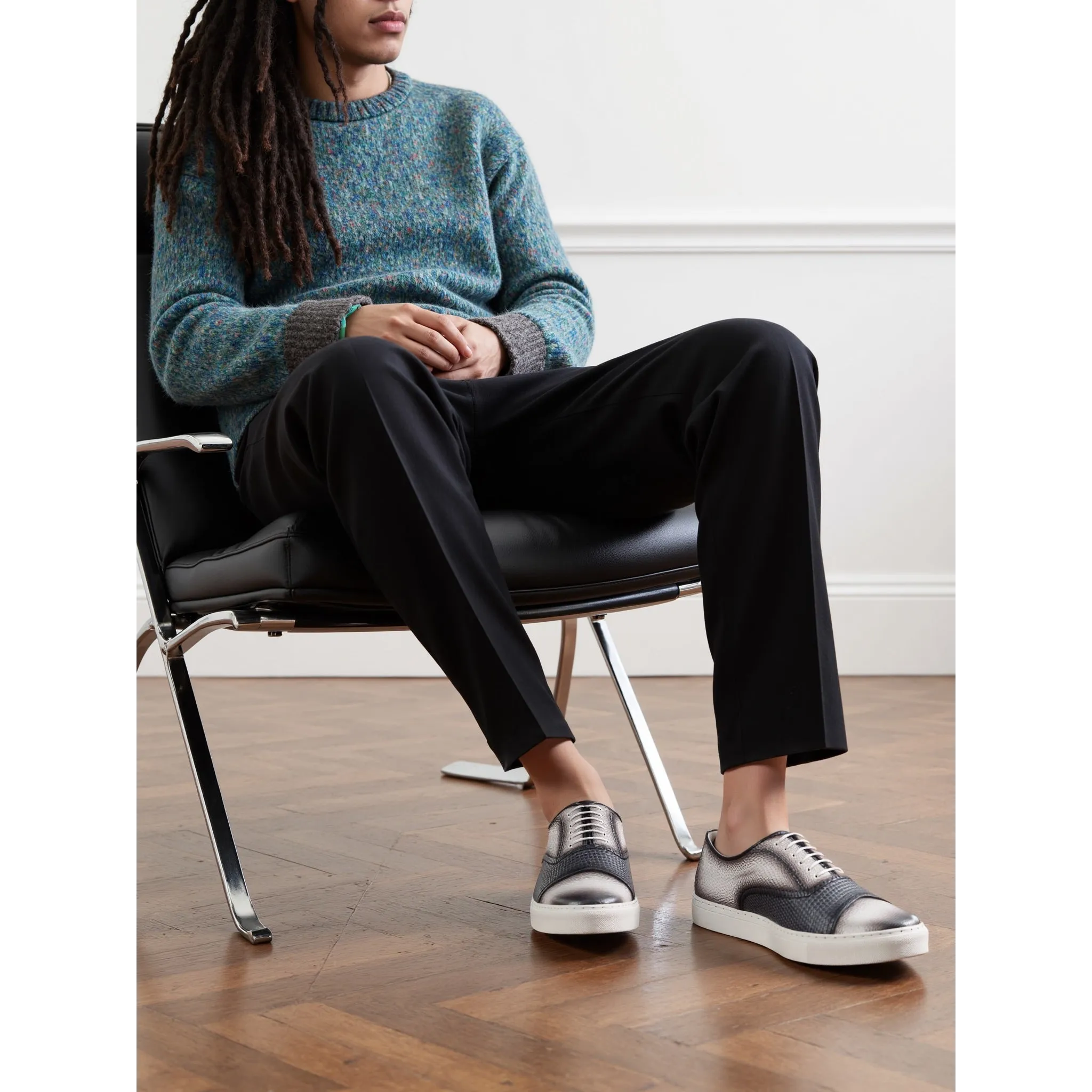 Silver and black leather Olimpia Oxford sneaker