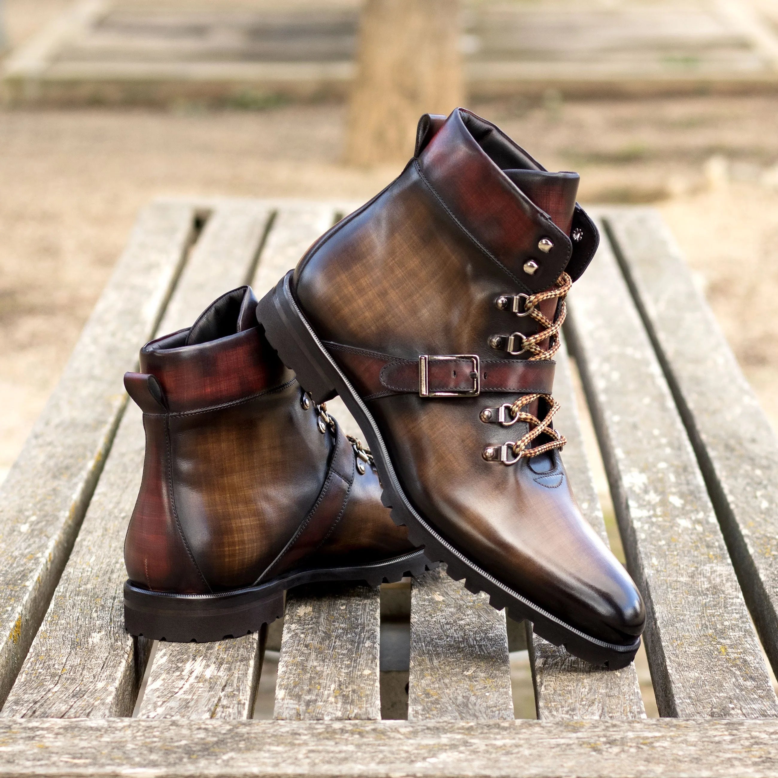 Orizaba patina hiking boots, leather back view