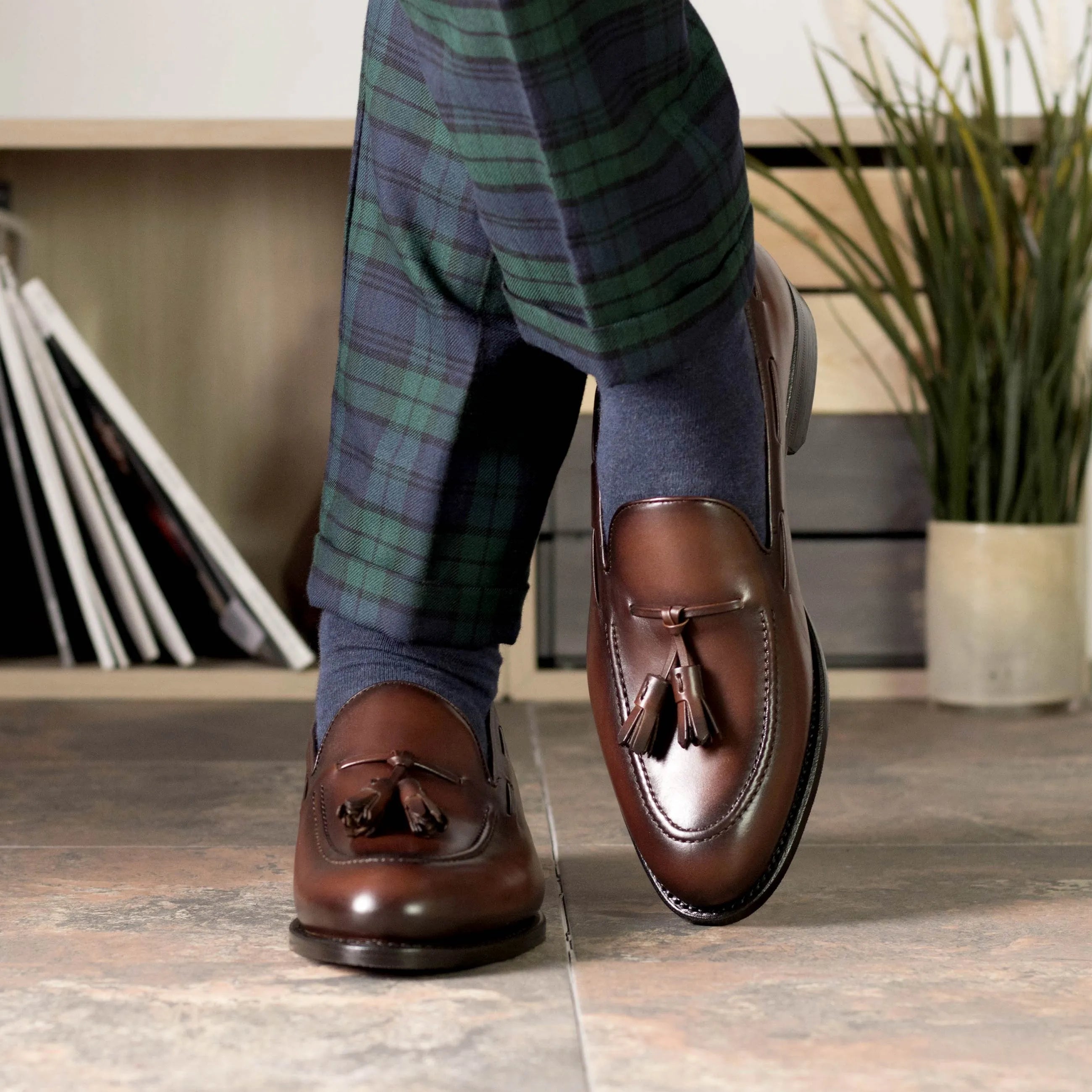 Brown box calf Orlan Loafers II with leather tassels, goodyear welt mixed
