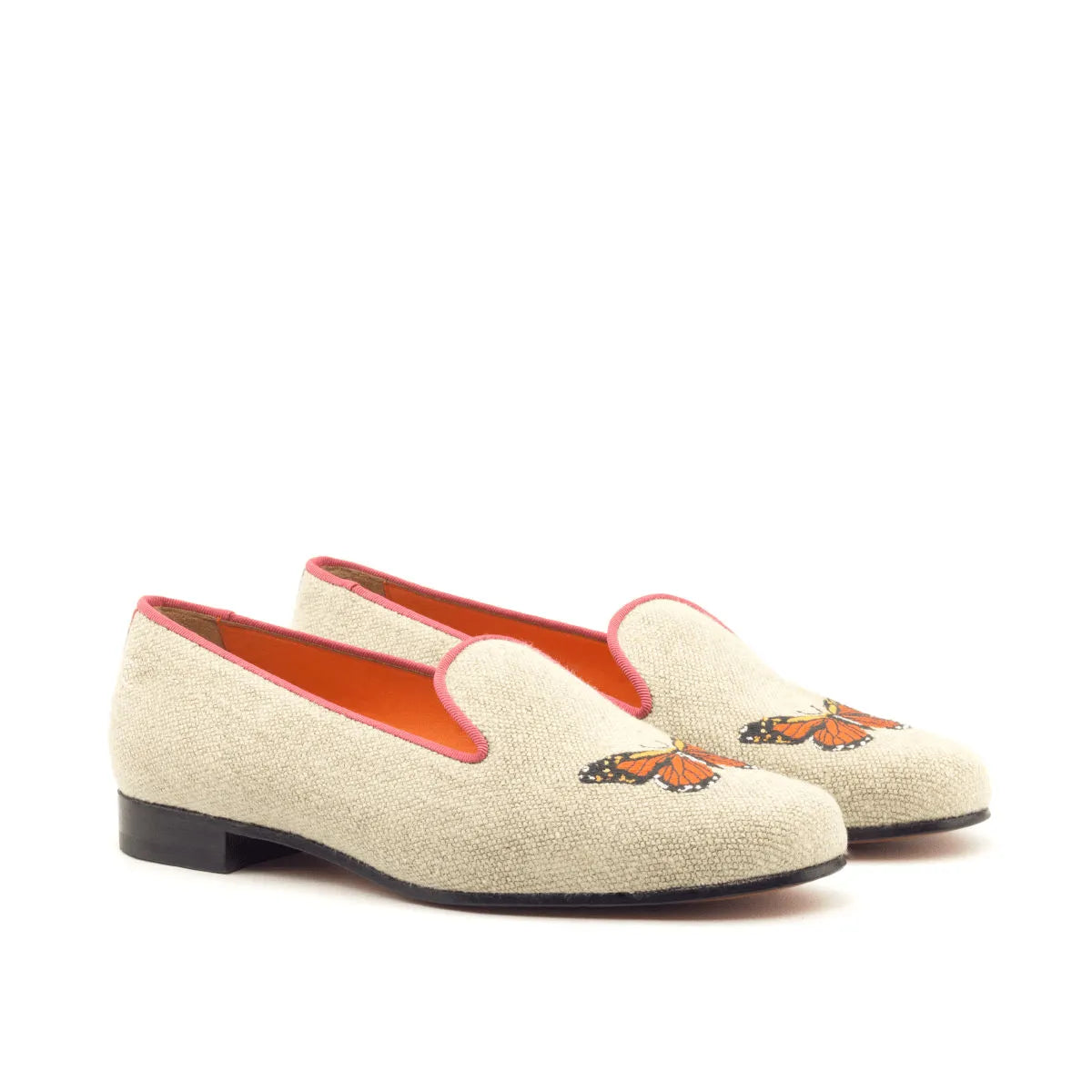 Parks Audrey Slipper beige loafers with butterfly embroidery