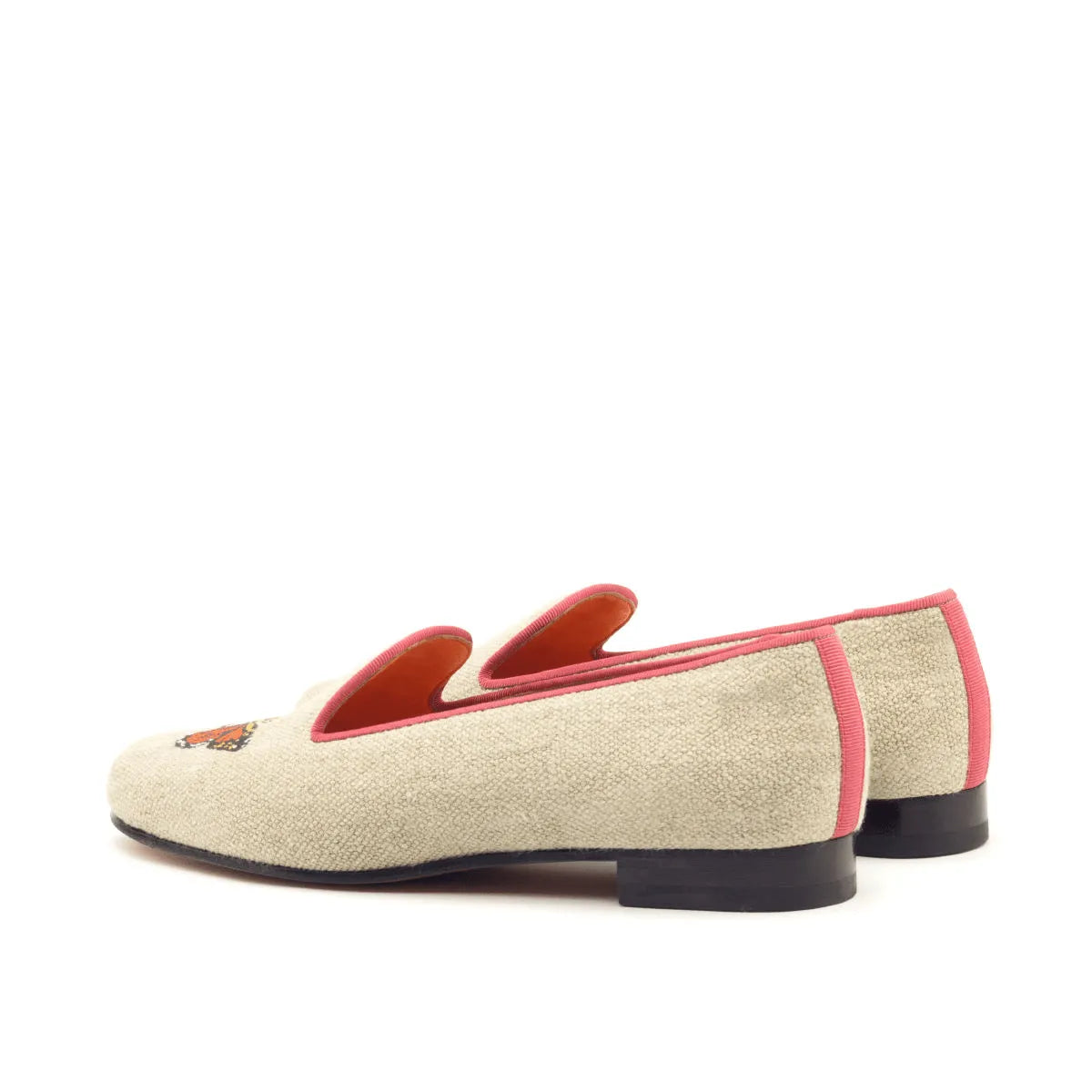 Parks Audrey Slipper in beige and pink embroidered loafers