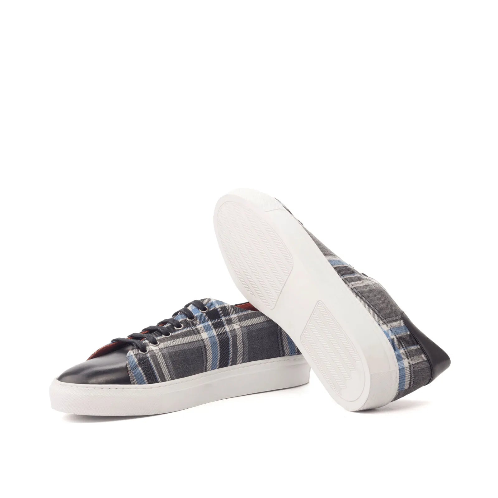 Pele trainer sneaker II in plaid patterned leather, back view
