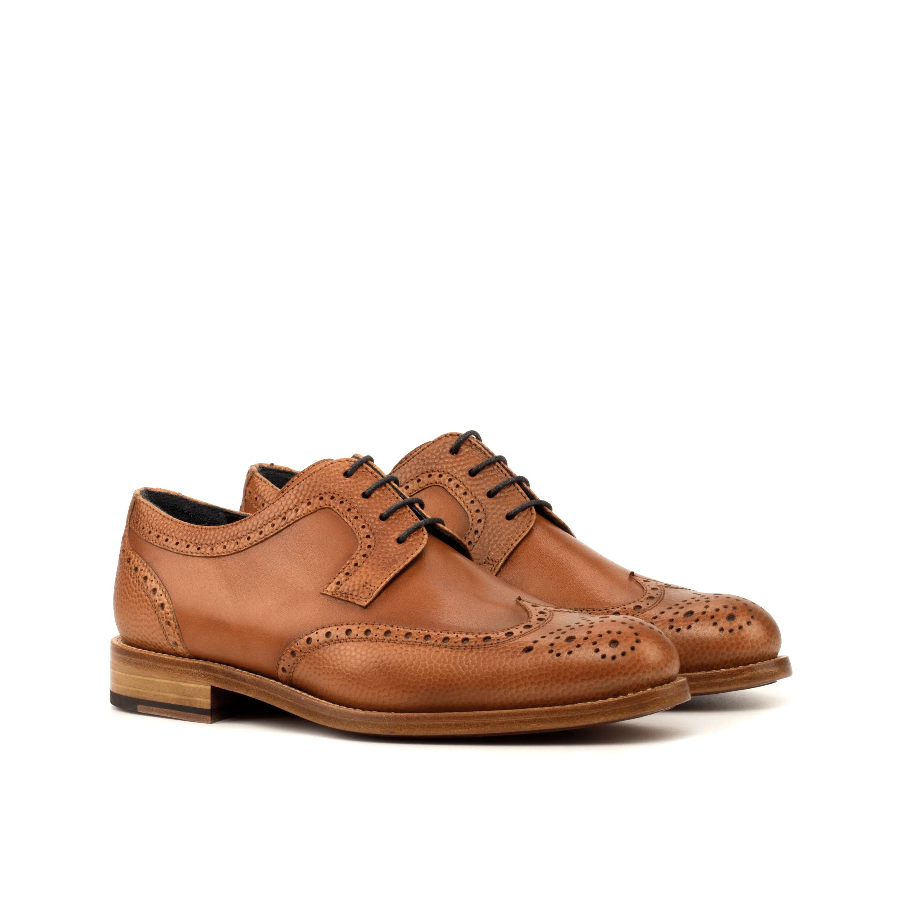 Perla ladies derby wingtip tan leather shoes back view