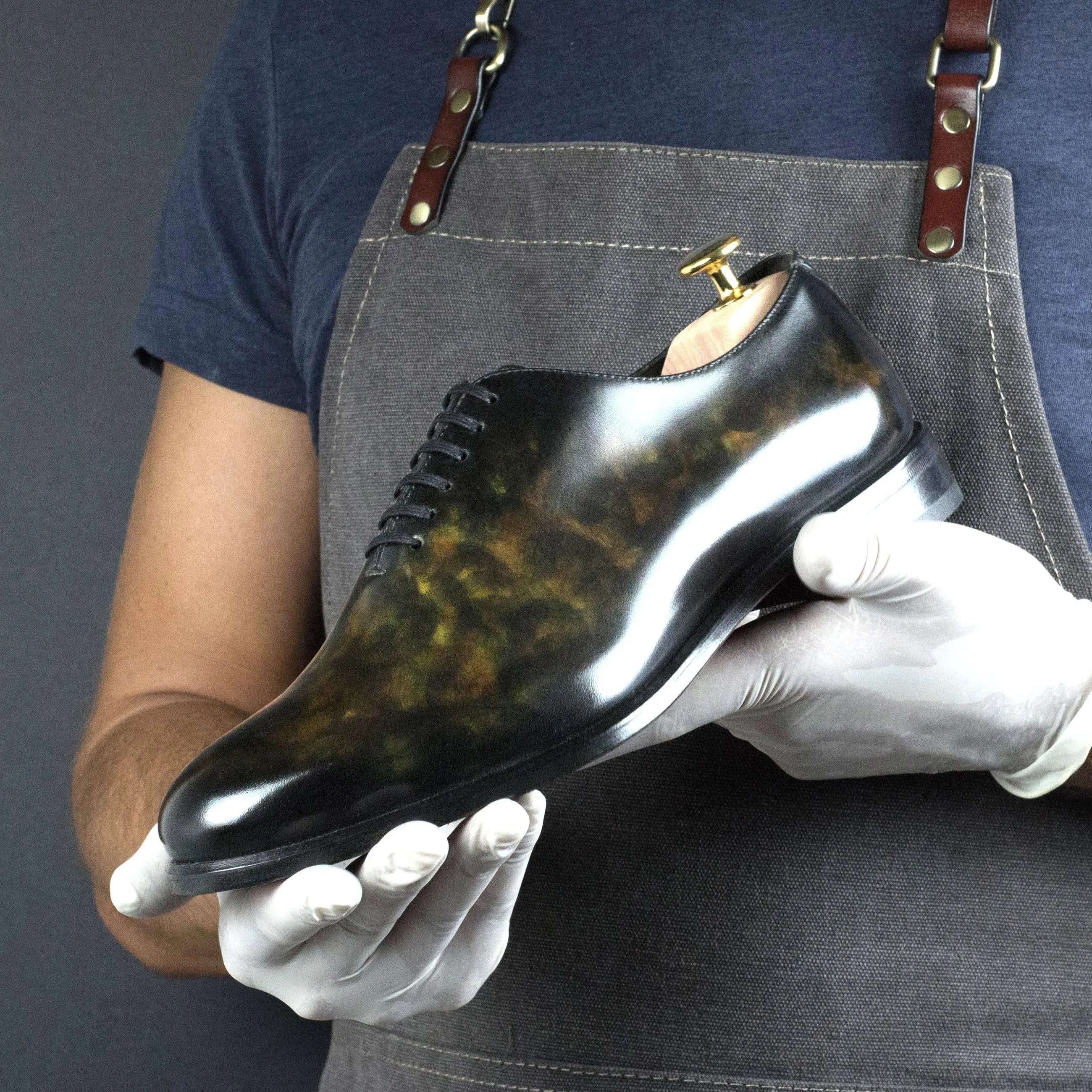 Phabio Patina whole cut polished leather dress shoe back view