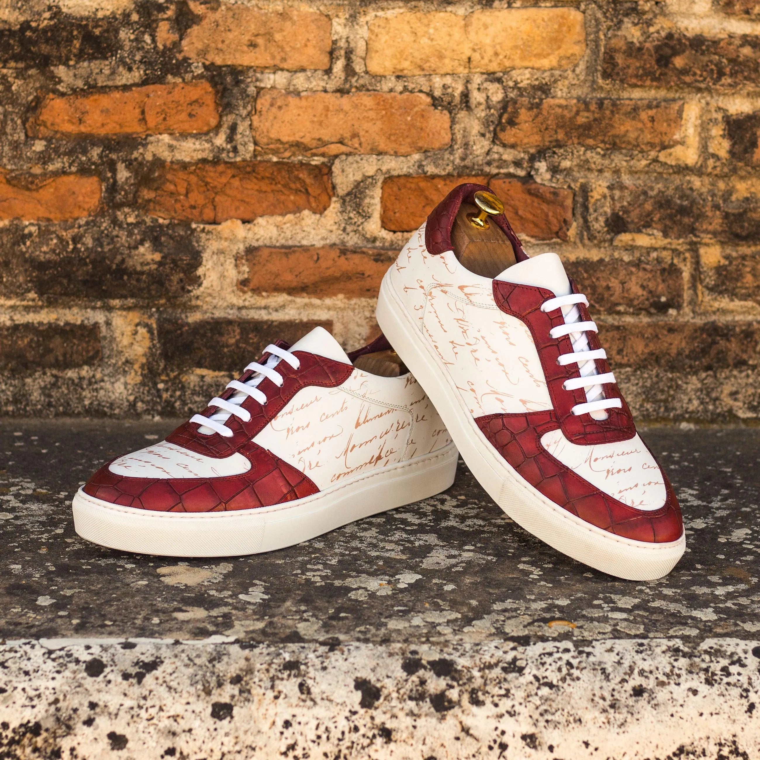 Philosopher low burgundy and white trainer sneakers for men