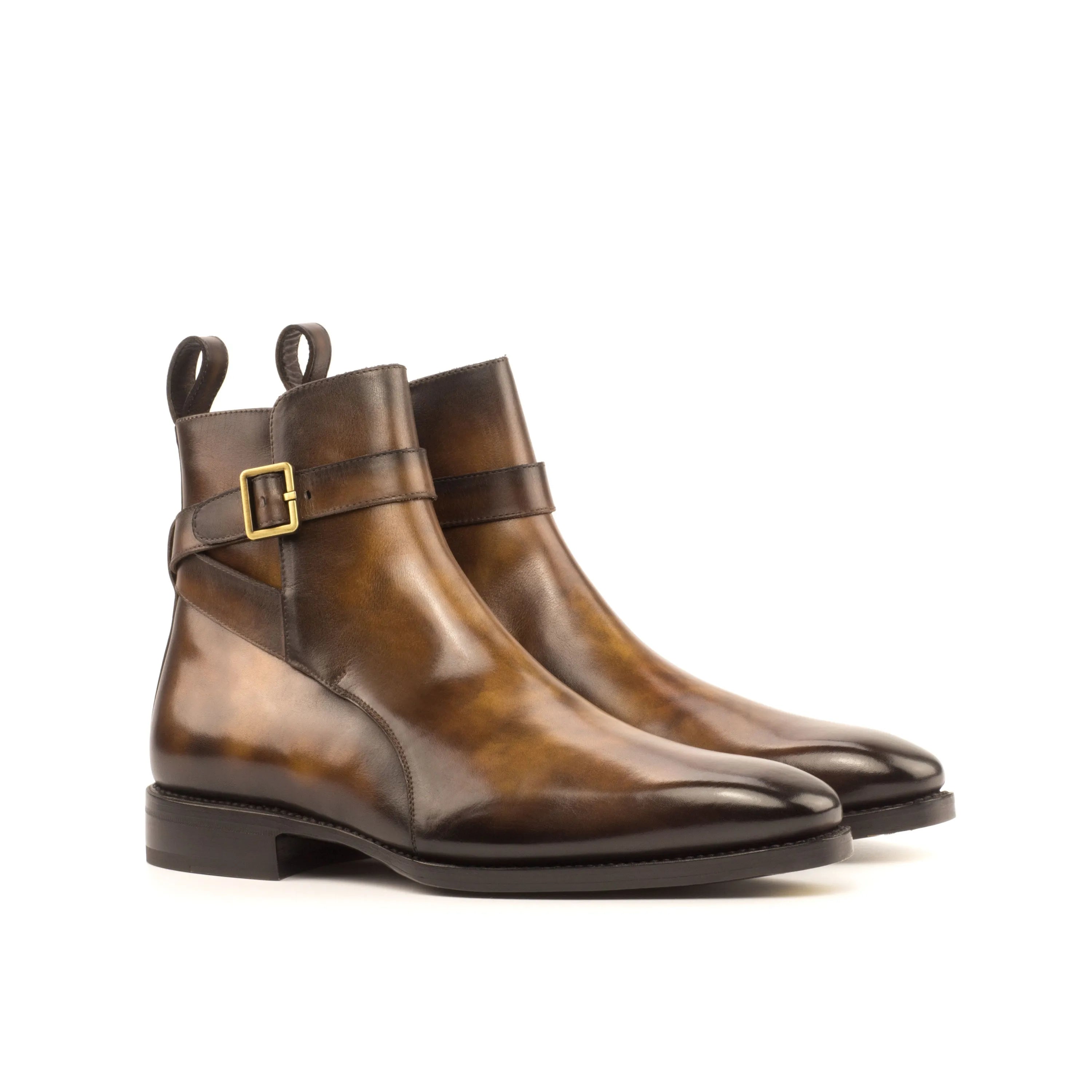 Picasso Jodhpur Patina Boots II with brown leather monk strap-and-buckle fastener