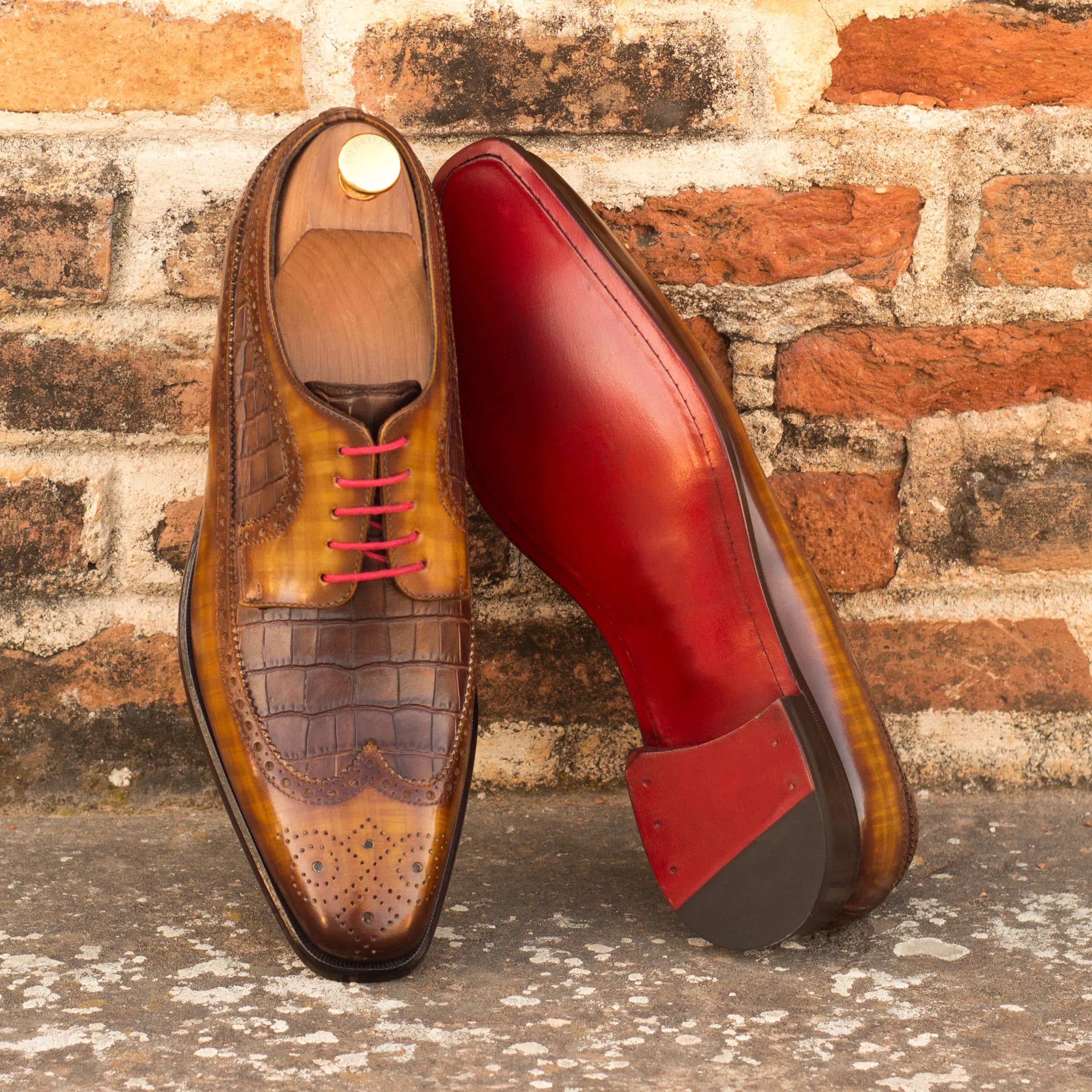 Brown leather Power2 longwing patina blucher dress shoes