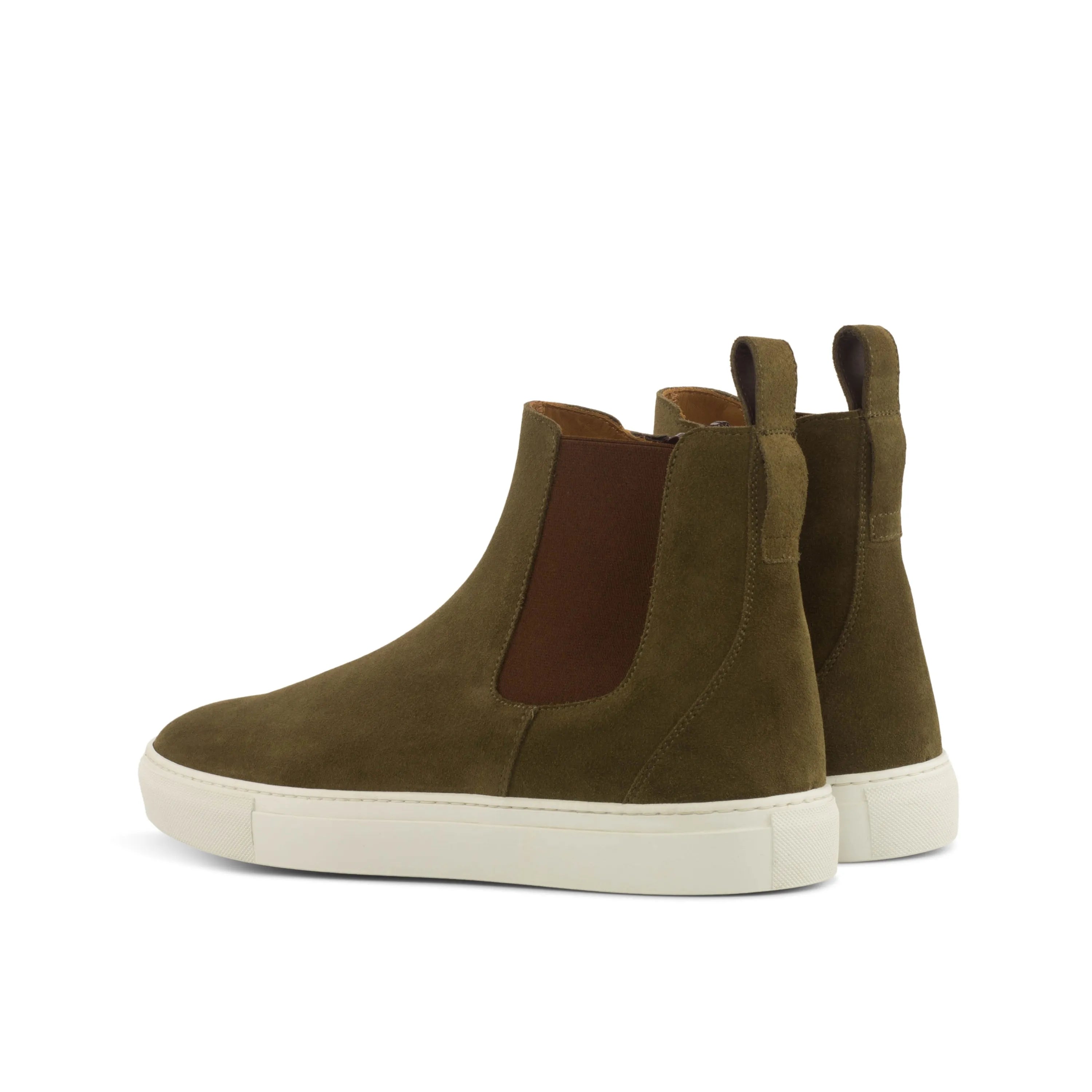 QR02 Chelsea sneaker boots in olive green, back view