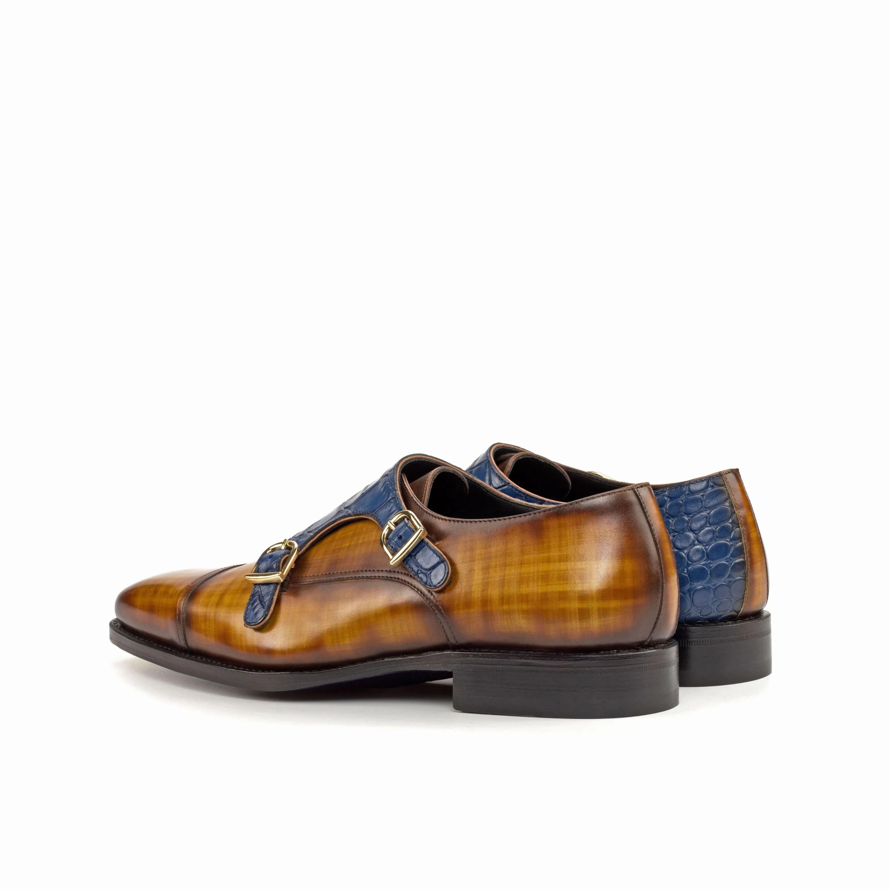 Quin double monk patina brown and blue leather shoes