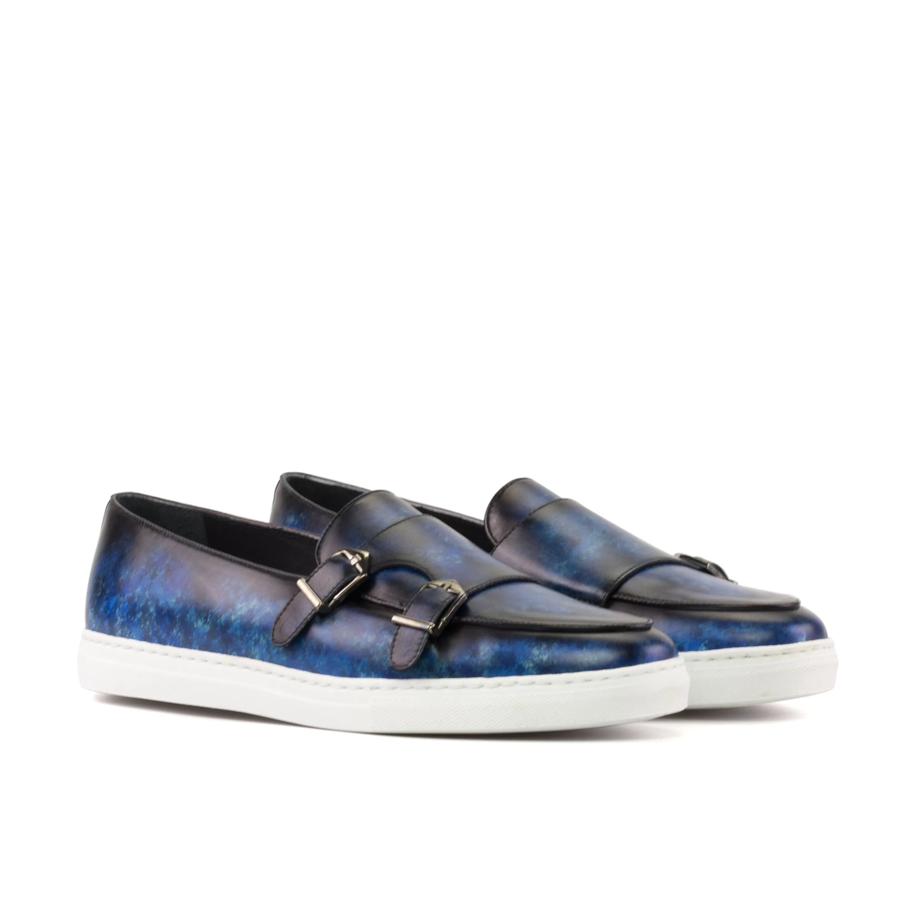 Realcarlo patina monk sneaker in blue leather double monk strap