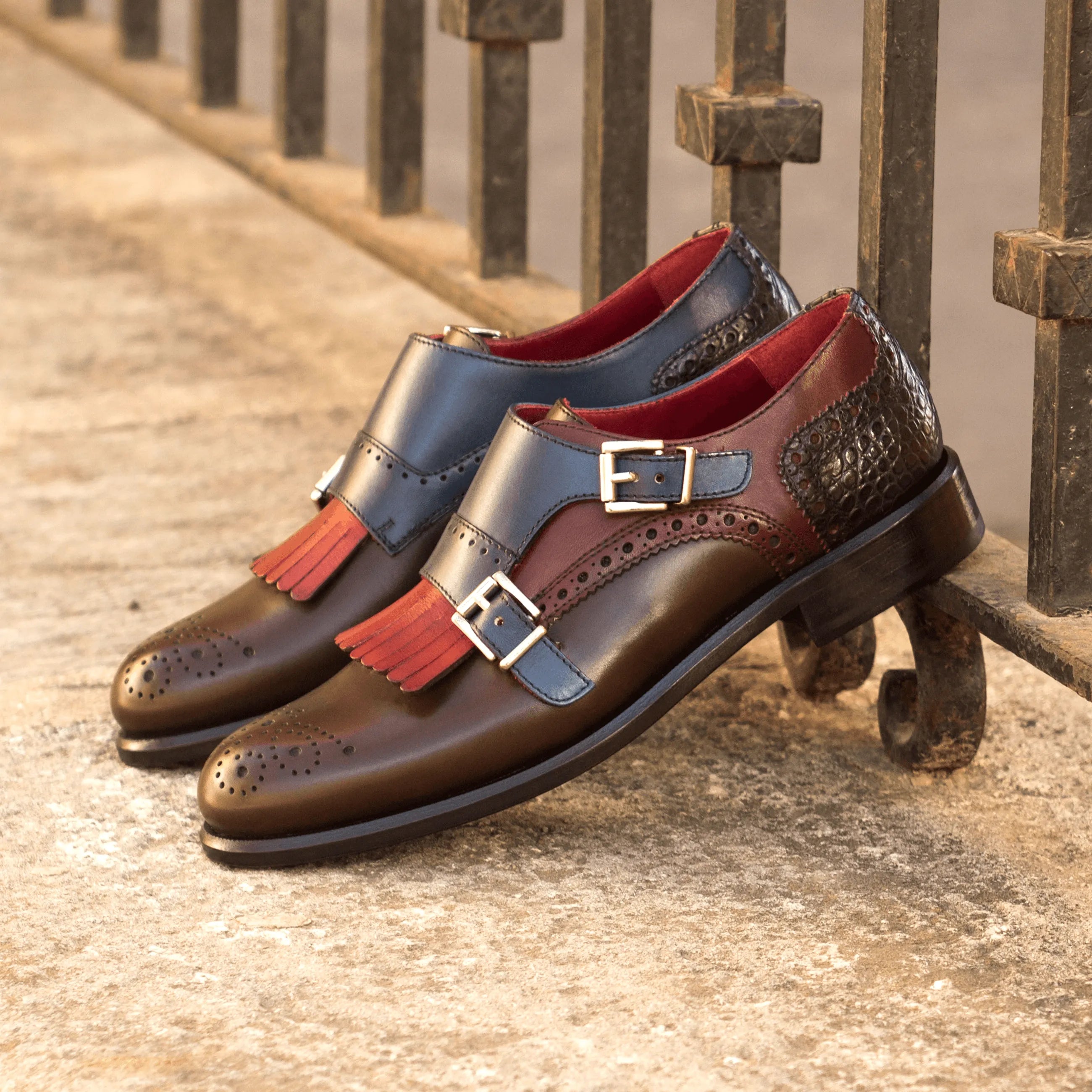 Rosa Kiltie unisex monk strap two-toned painted calf shoes