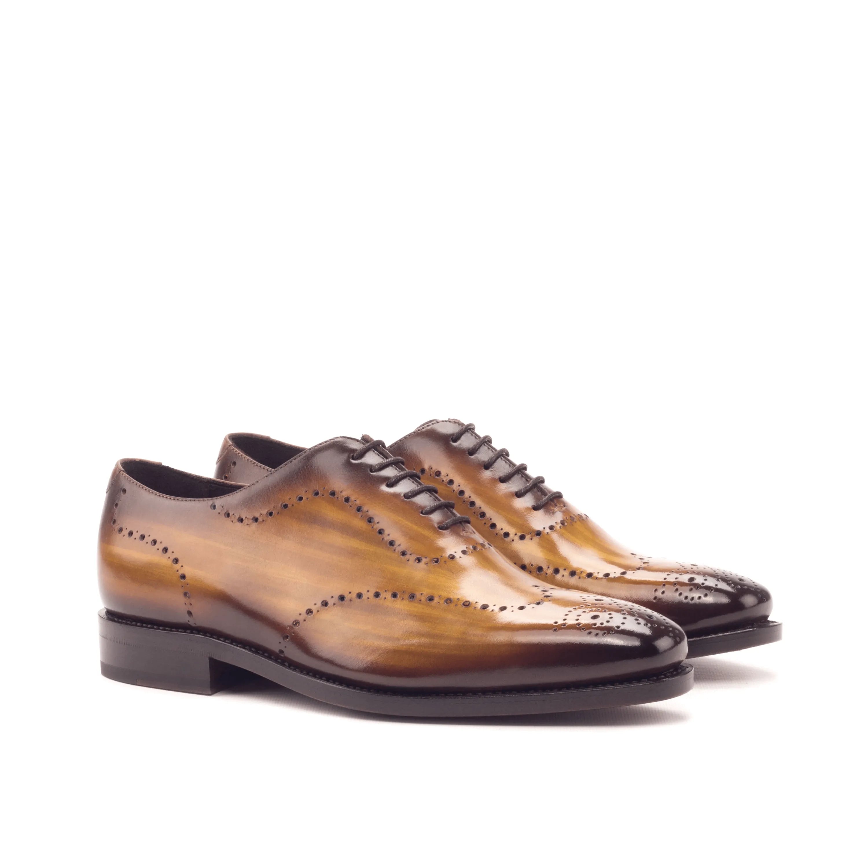 Roselli whole cut patina brown leather wingtip dress shoes