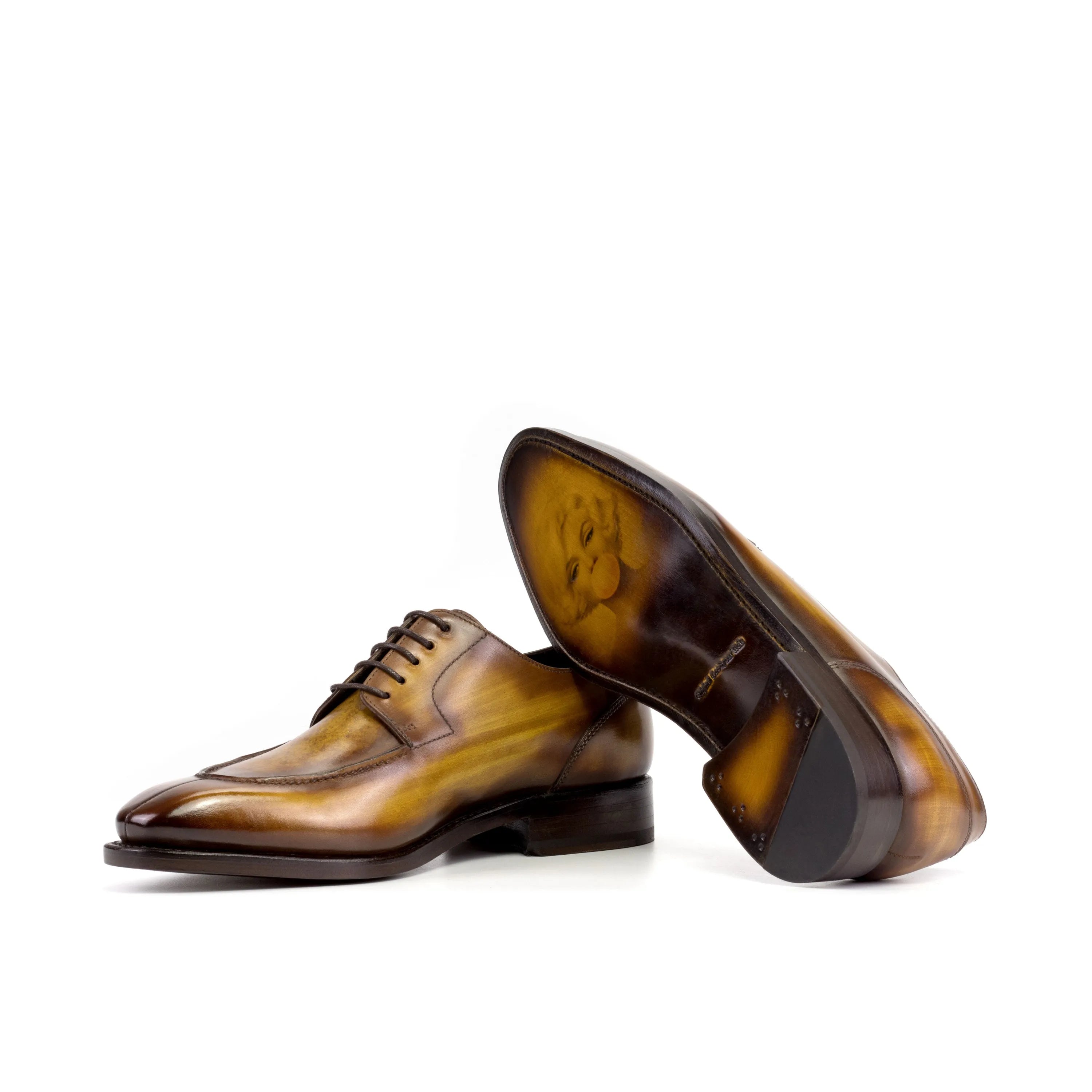 Rubis Derby split toe patina shoes II in brown leather