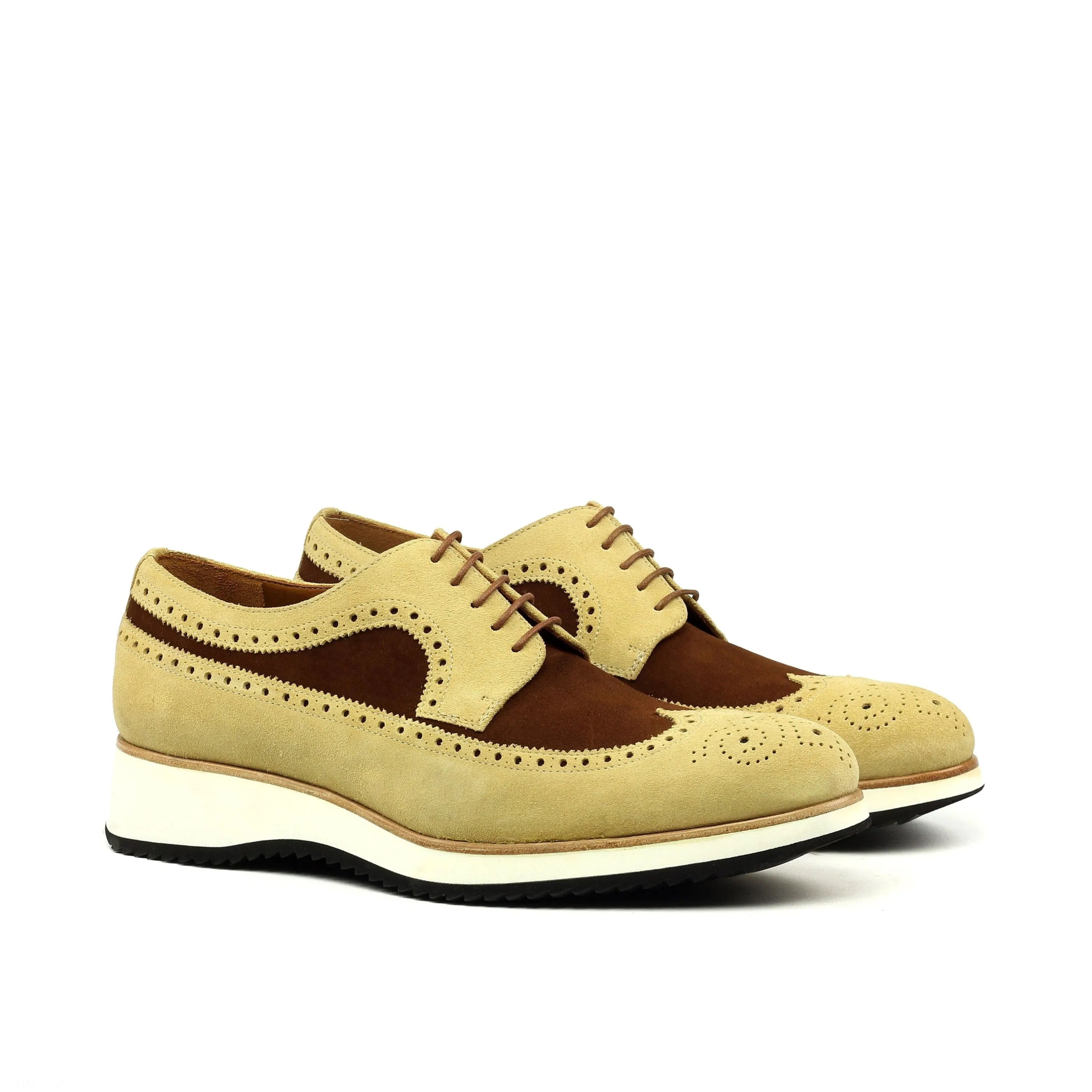 Rudi Longwing Blucher II tan lux suede two-tone long wingtip blucher shoes