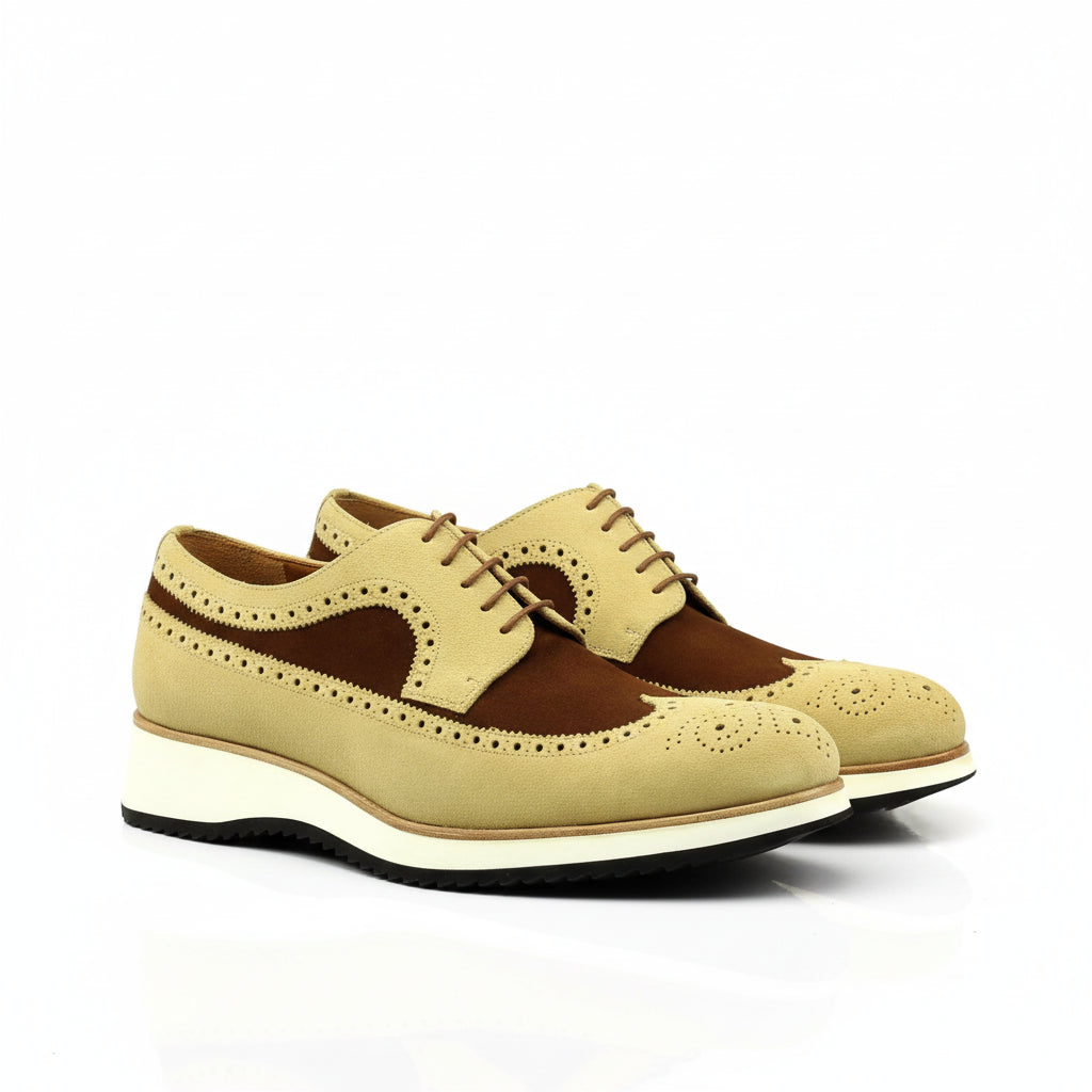 Rudi Longwing Blucher two-tone brown lux suede long wingtip shoes