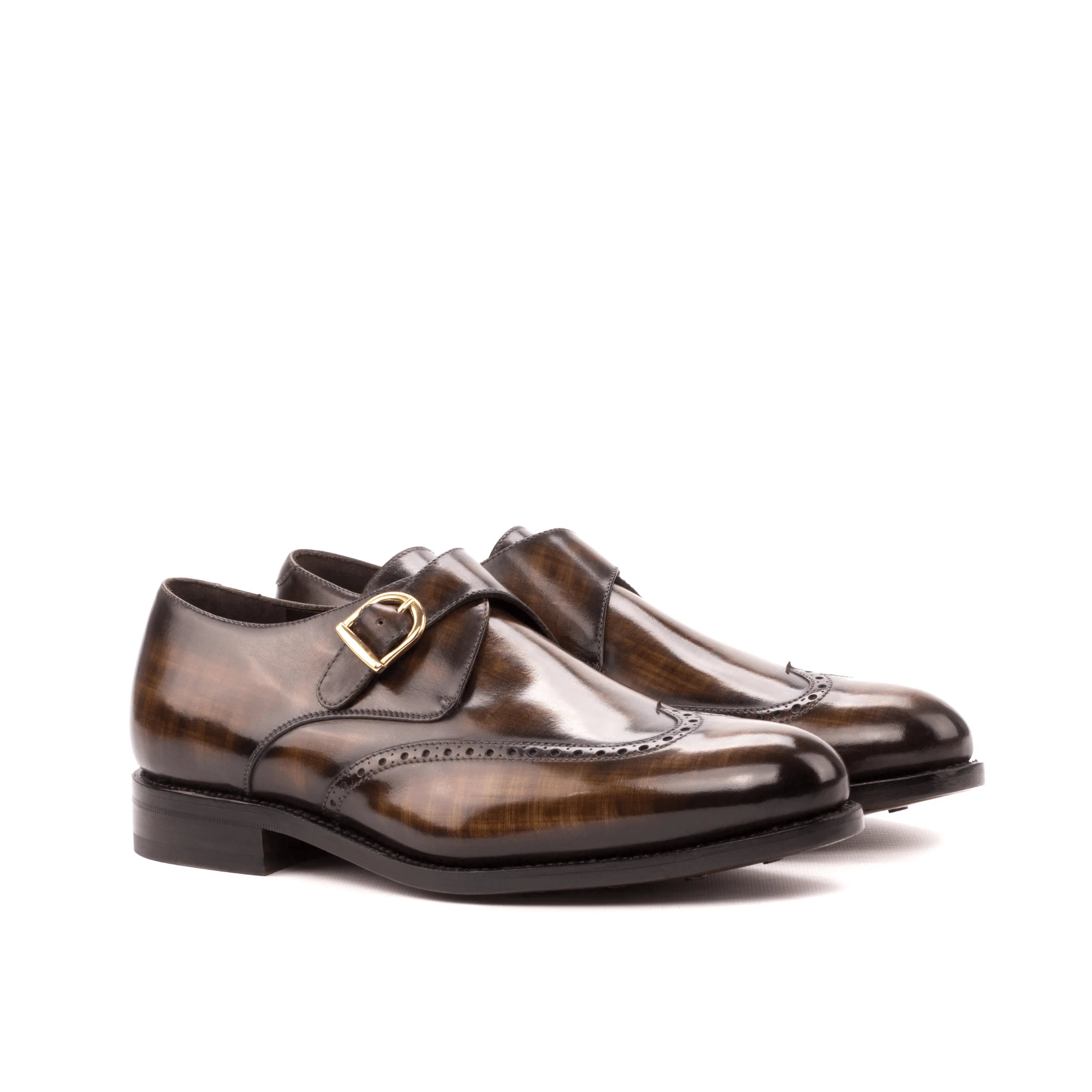 Rufus Patina Single Monk II brown leather shoes with rounded toe