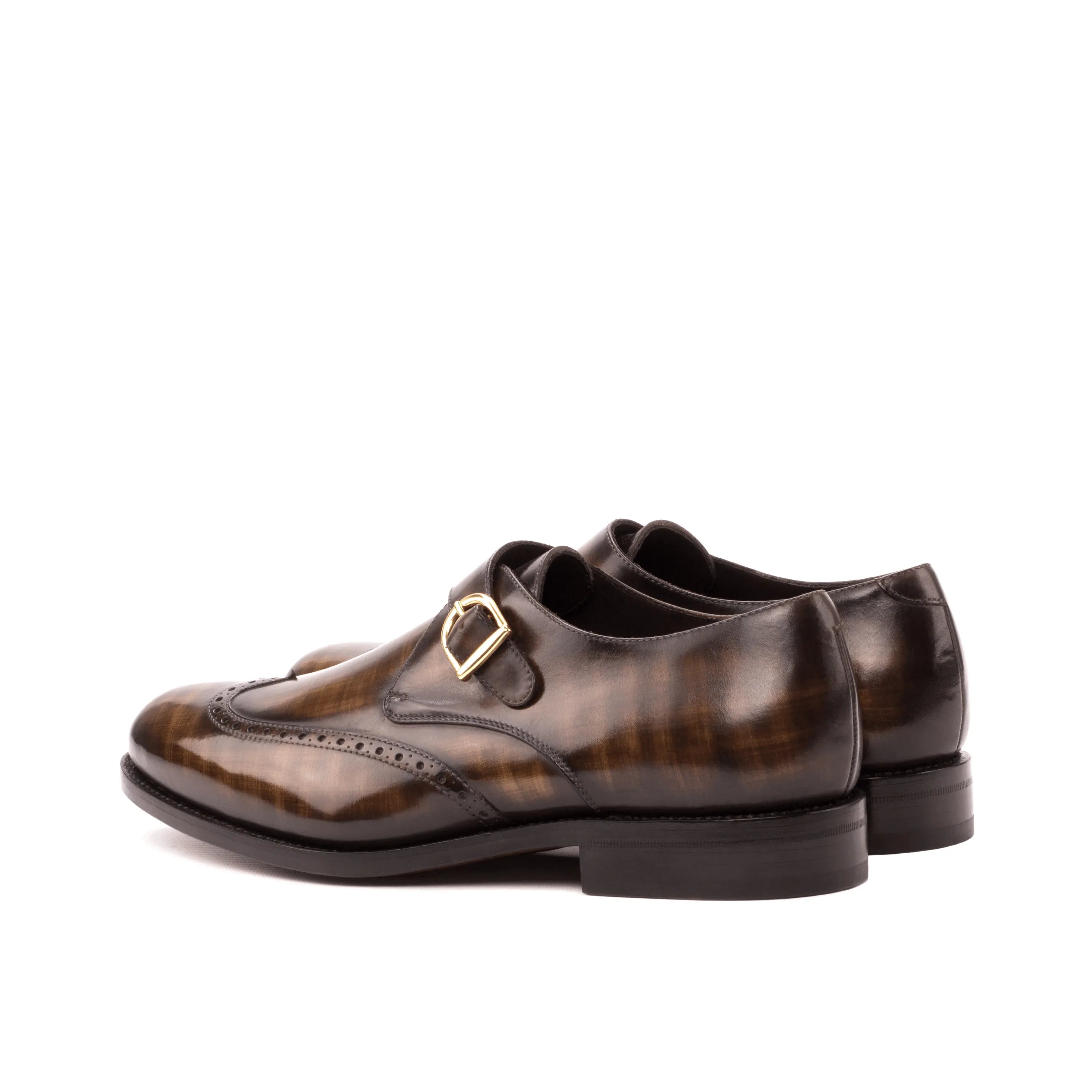 Rufus Patina Single Monk II brown leather pair with rounded toe