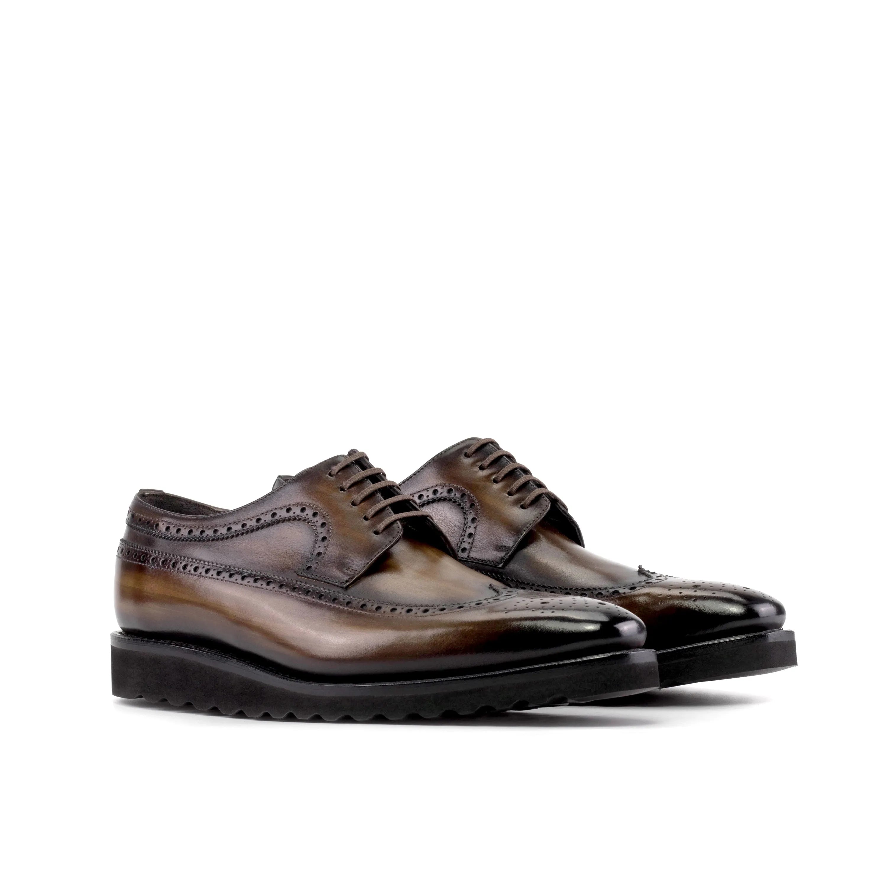Saif Patina Longwing Blucher brown leather wingtip dress shoes II
