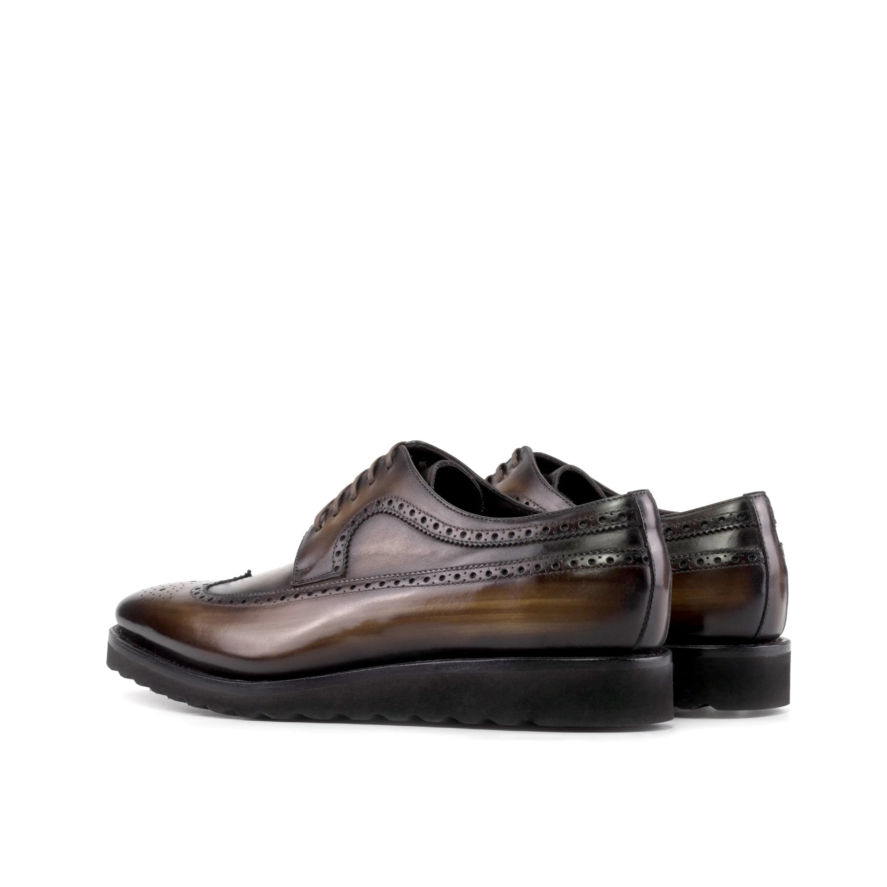 Saif patina longwing blucher shoes II in brown leather wingtip style