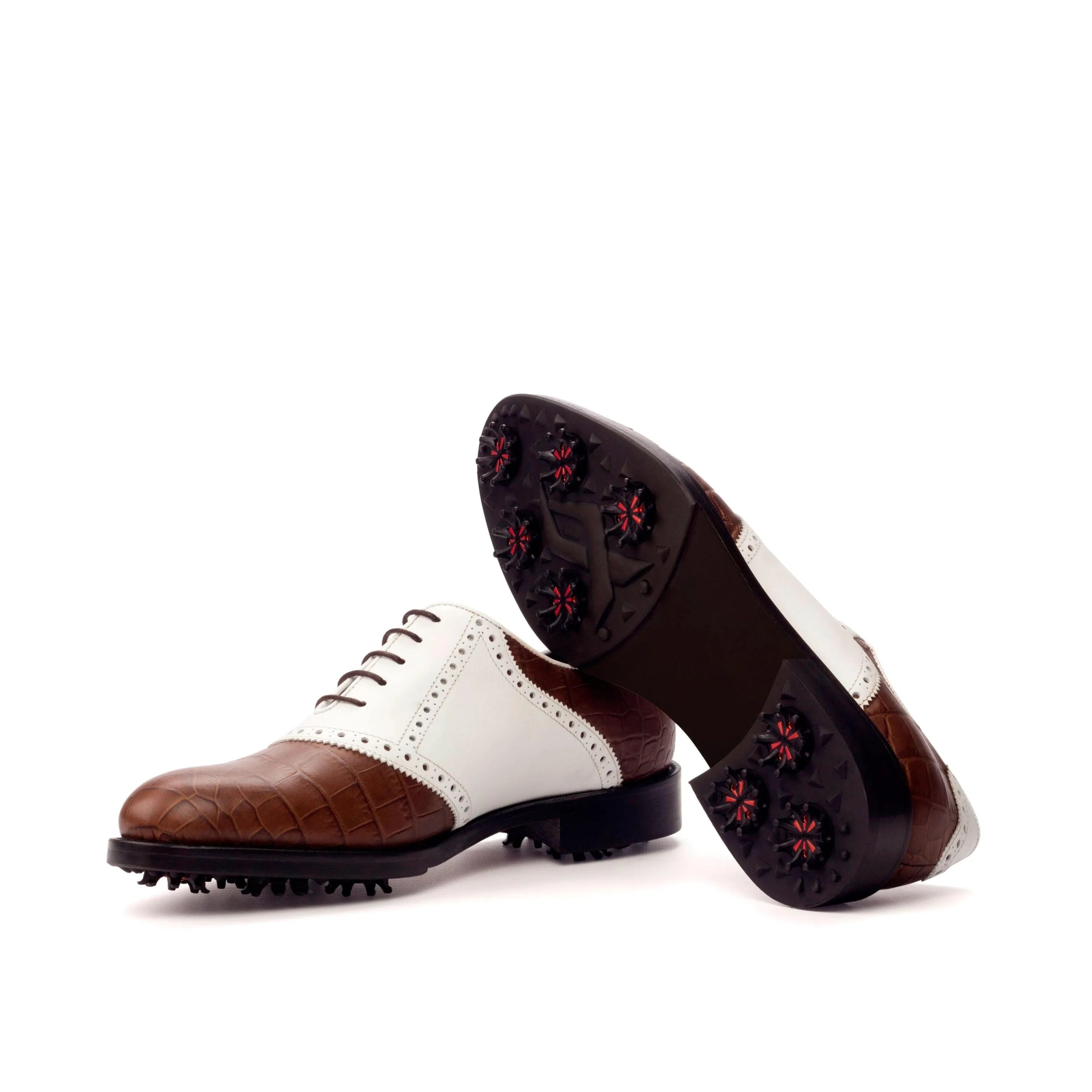 Brown and white Salvador golf shoes II back view
