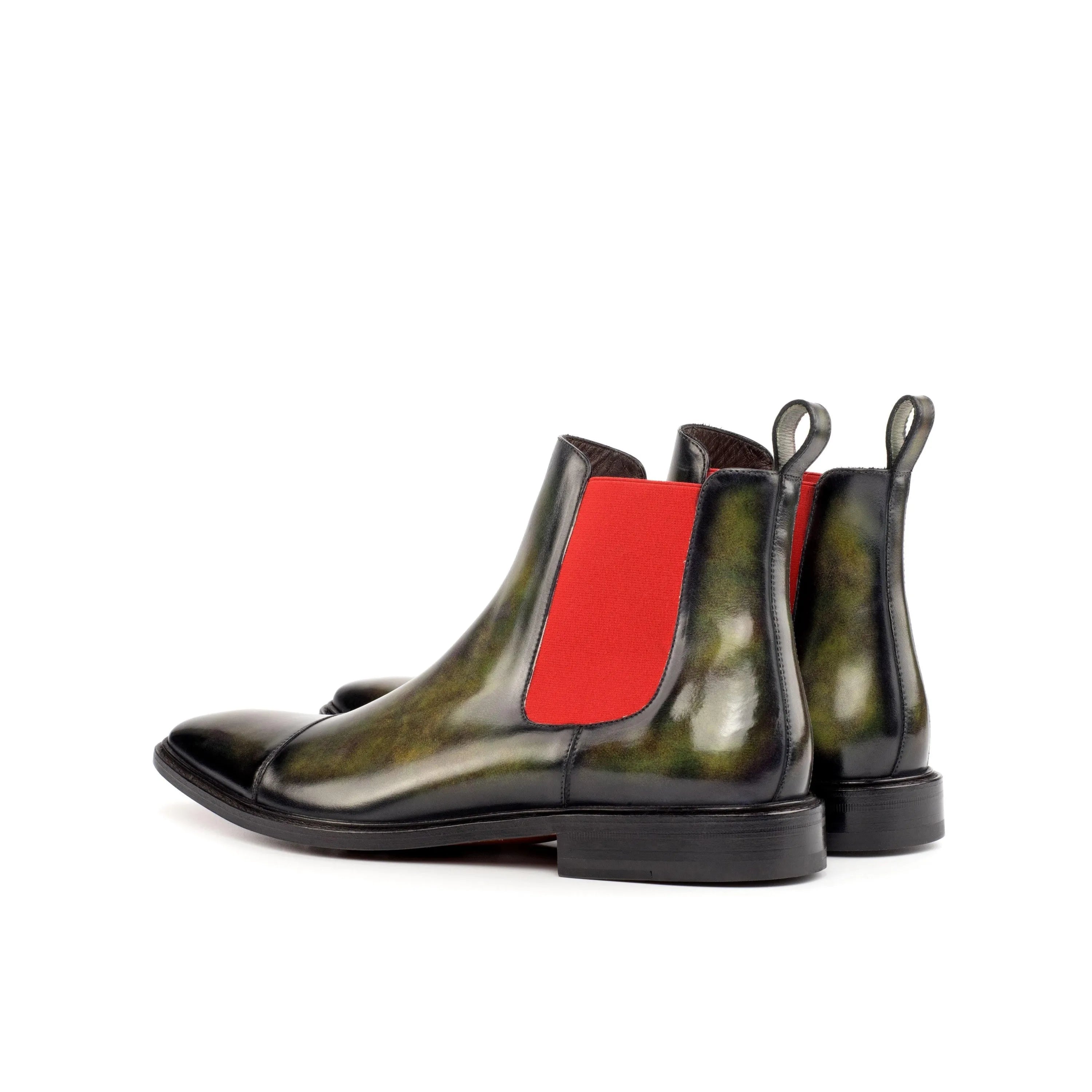 Green Salvatore Patina Chelsea Boots II leather back view