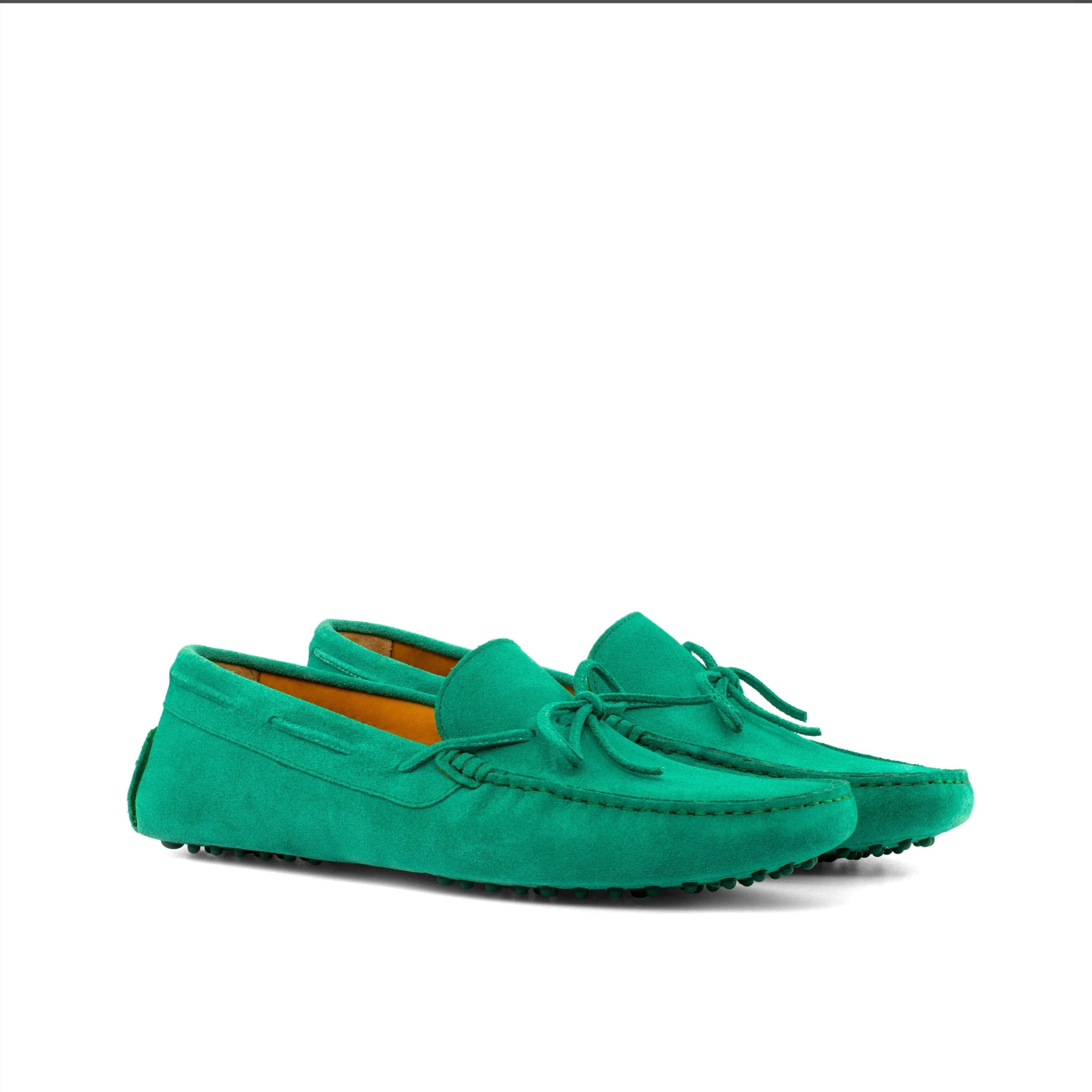 San Diego Driver II green suede loafers with orange accents, men casual shoes