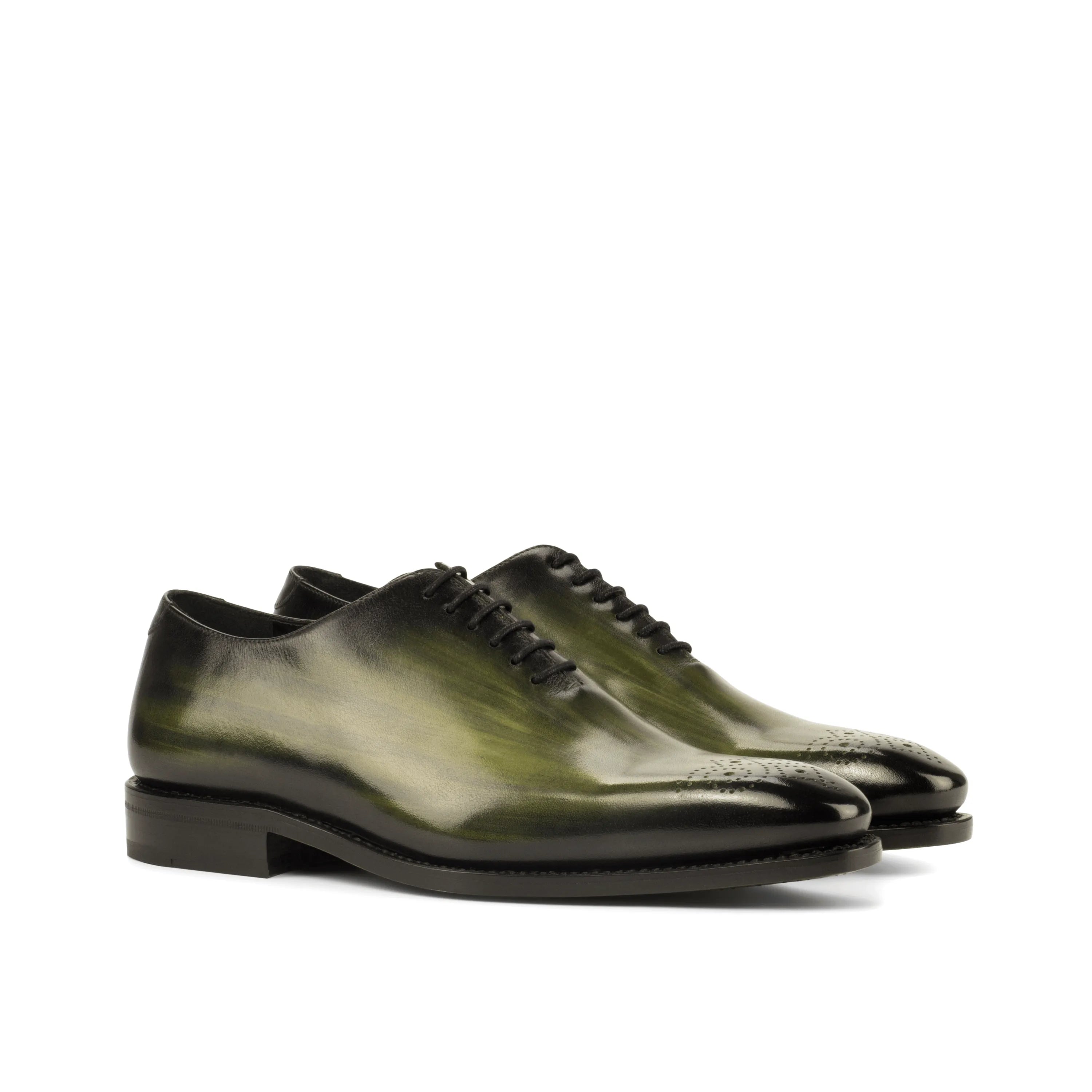 Seke whole cut patina II green black leather luxury bespoke shoes for men