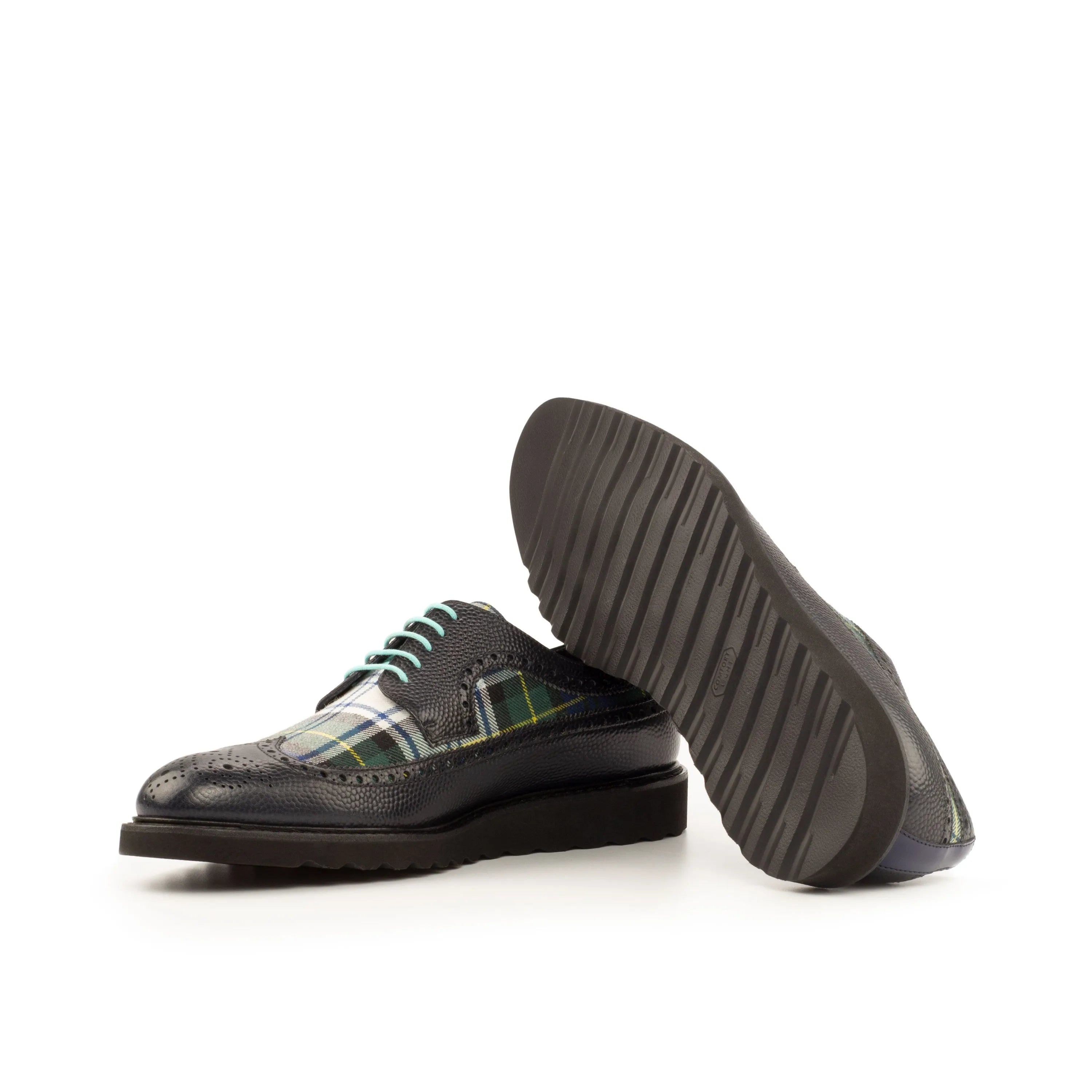 Seleucid Longwing Blucher II black leather plaid rounded toe dress shoes