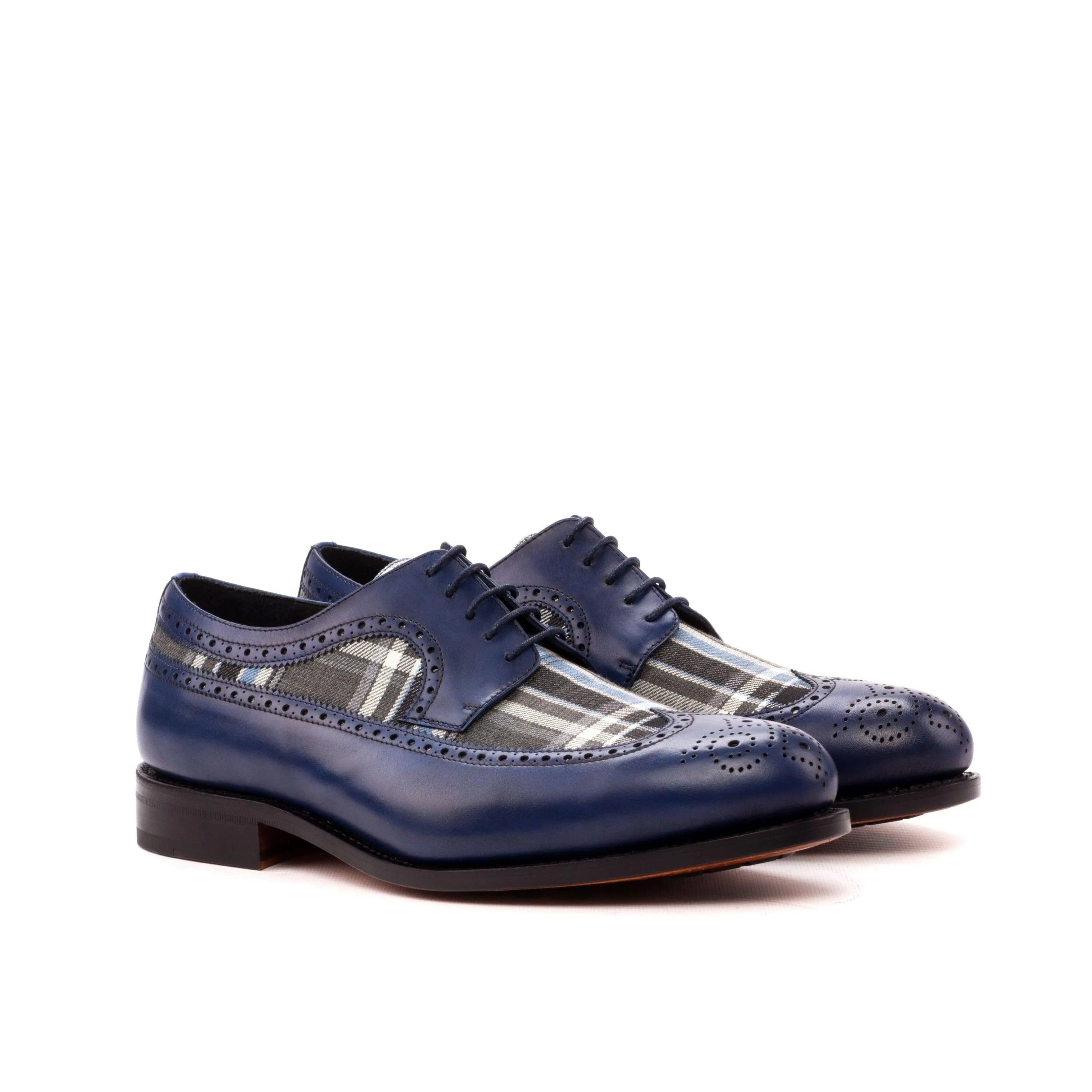 Seneca Longwing Blucher II blue leather plaid longwing blucher shoes