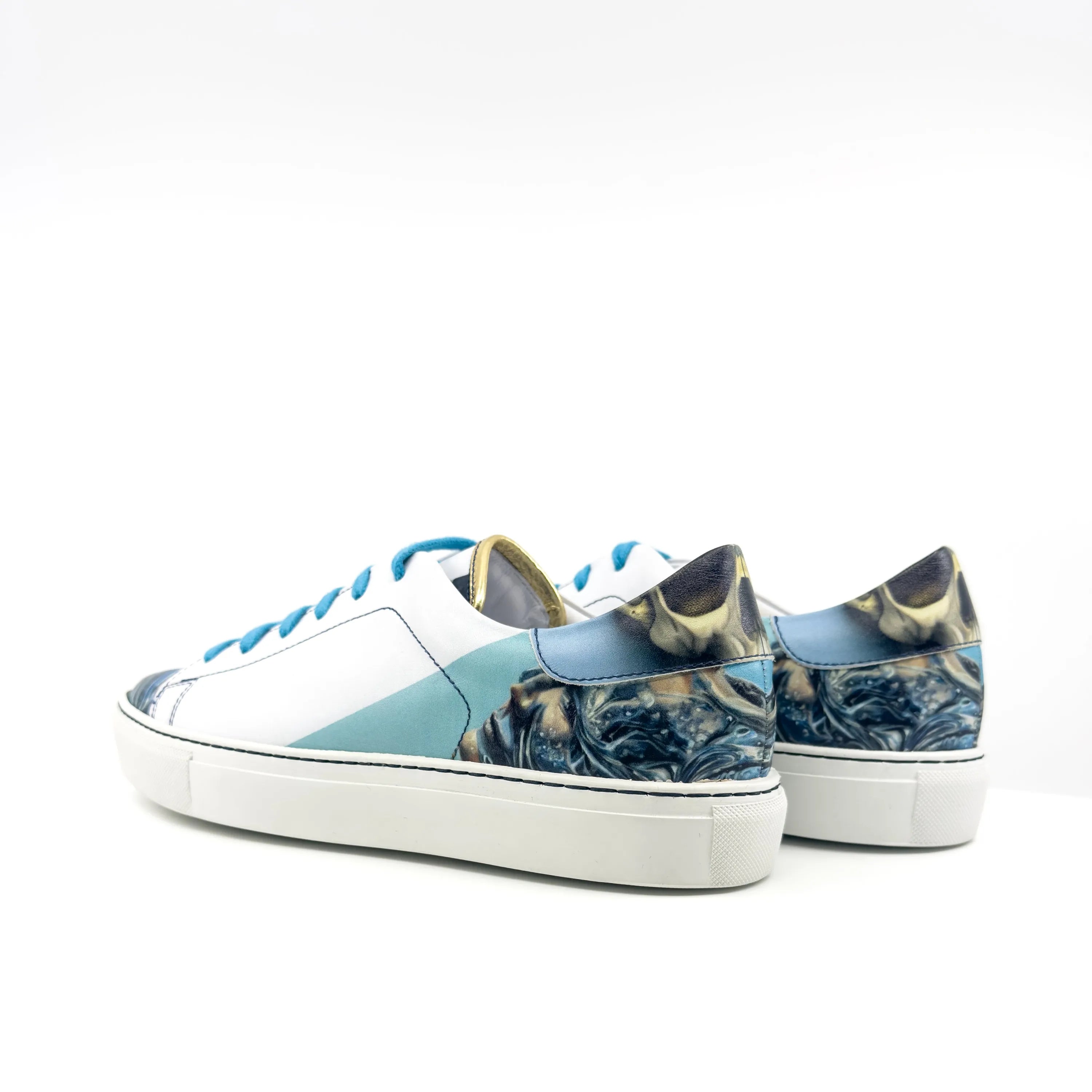 White and blue Sentinal Trainer Sneaker with pattern
