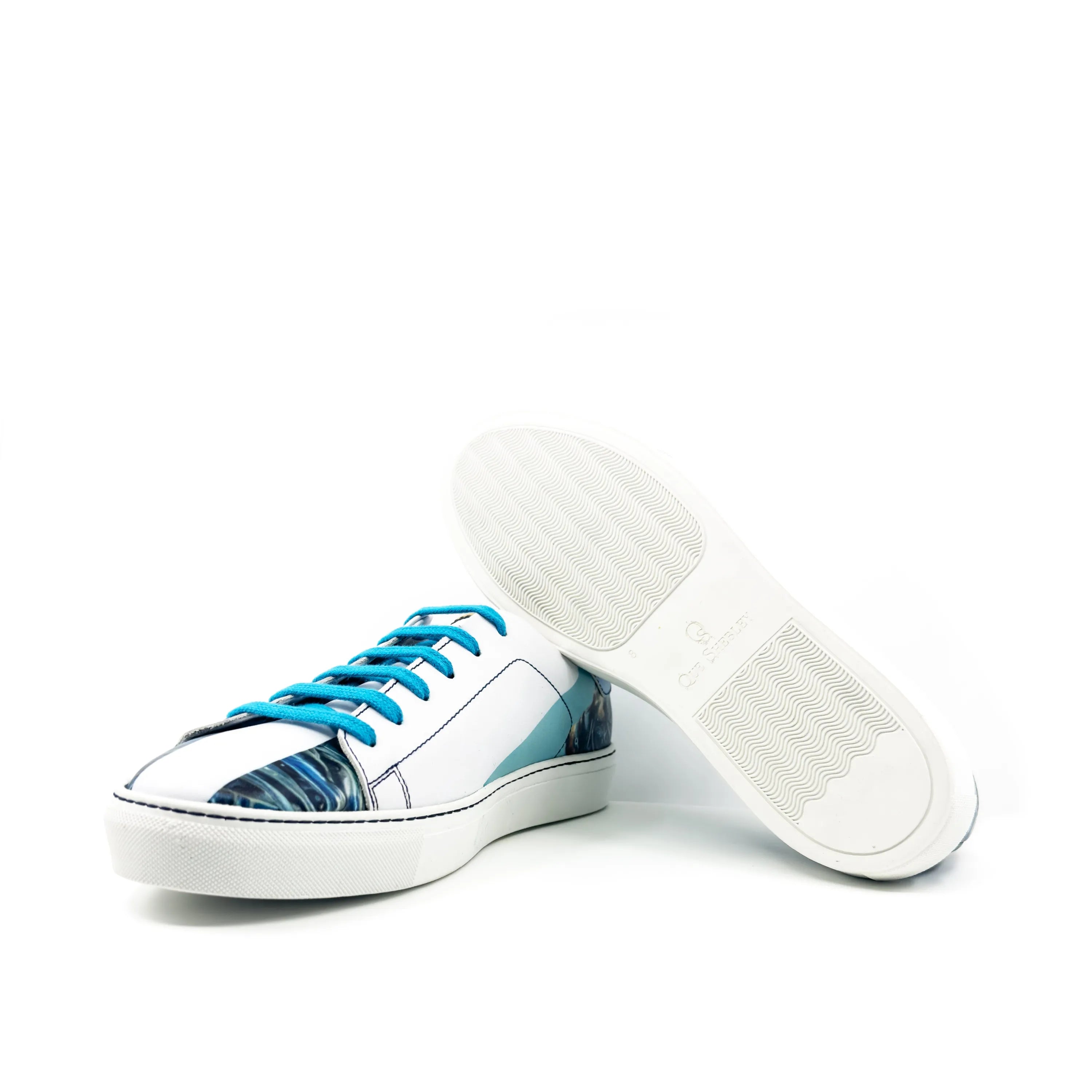 White Sentinal Trainer Sneaker with blue laces