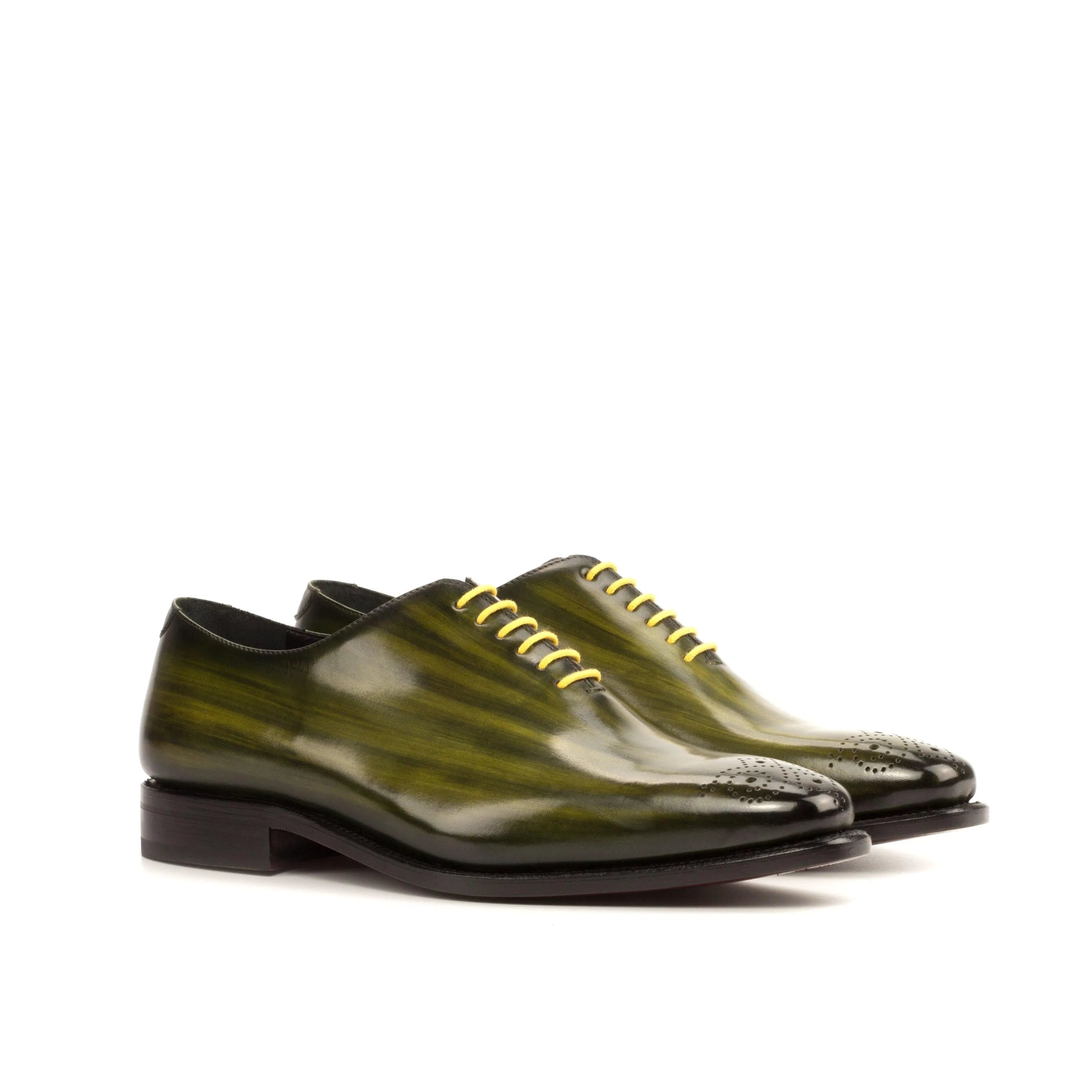 Serb Whole Cut Patina II olive green leather luxury bespoke shoes for men